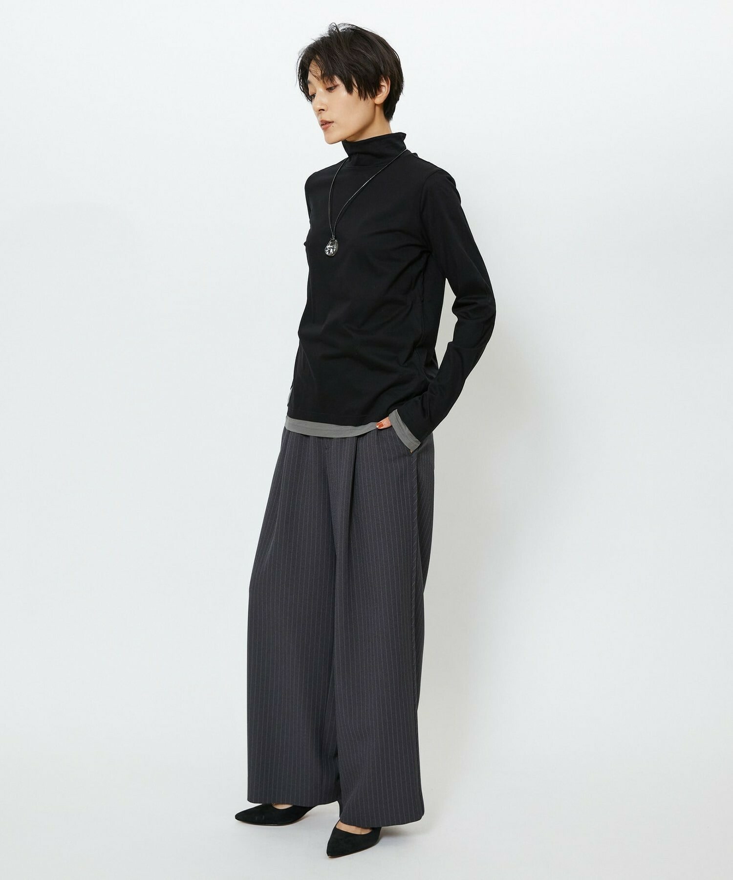 【feerique】【Lサイズ】feerique シアー天竺配色ハイネックプルオーバー 詳細画像 ブラック系その他 15