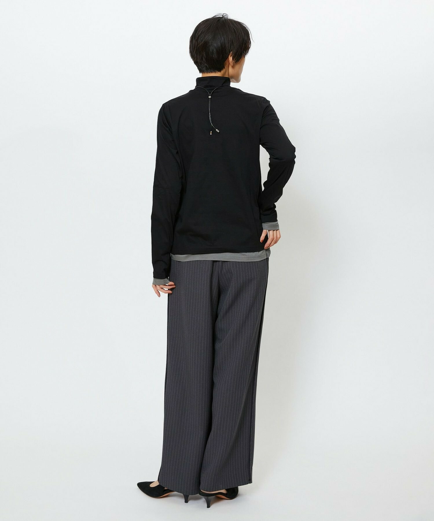 【feerique】【Lサイズ】feerique シアー天竺配色ハイネックプルオーバー 詳細画像 ブラック系その他 18