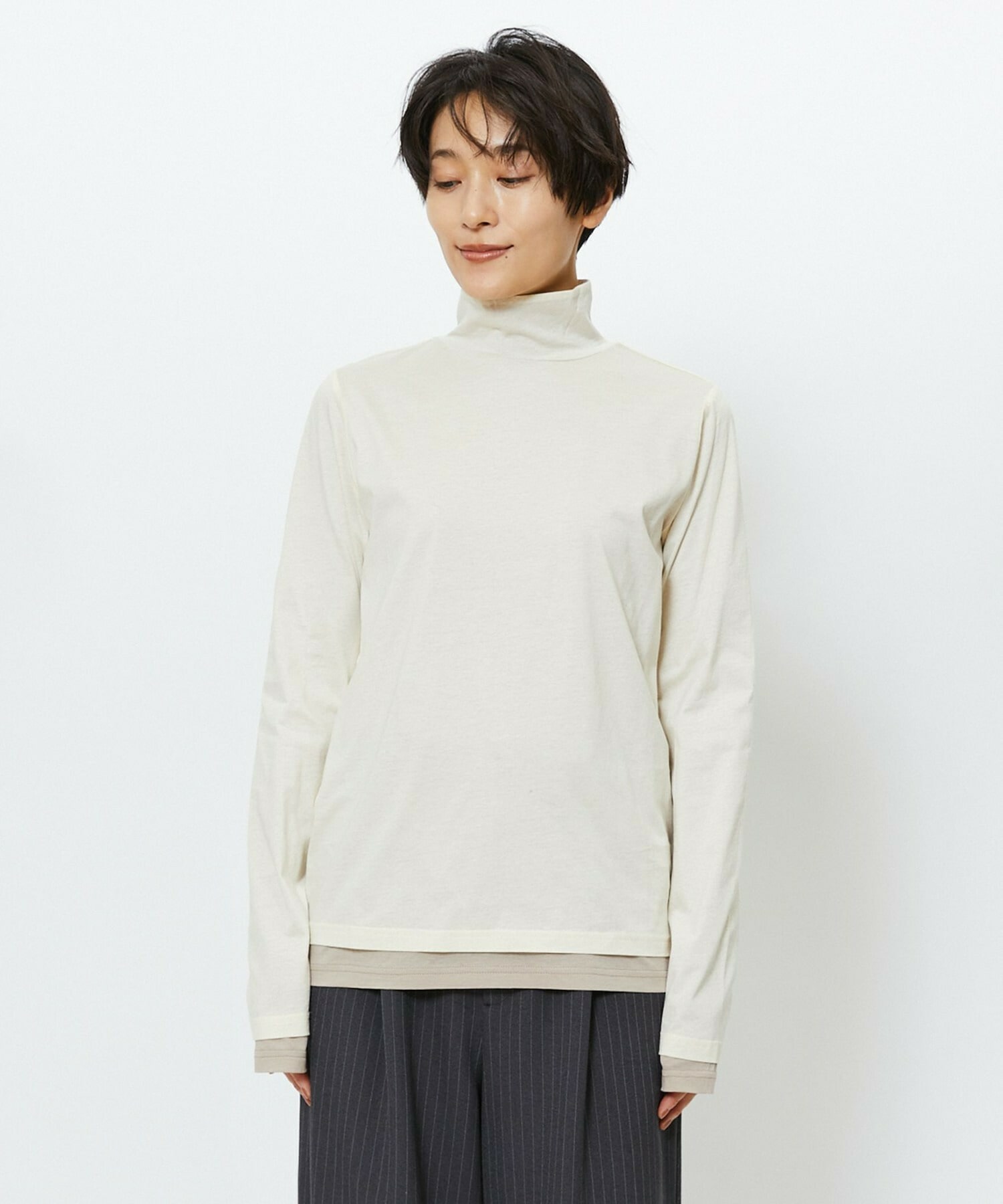 【feerique】【Lサイズ】feerique シアー天竺配色ハイネックプルオーバー 詳細画像 ブラック系その他 24