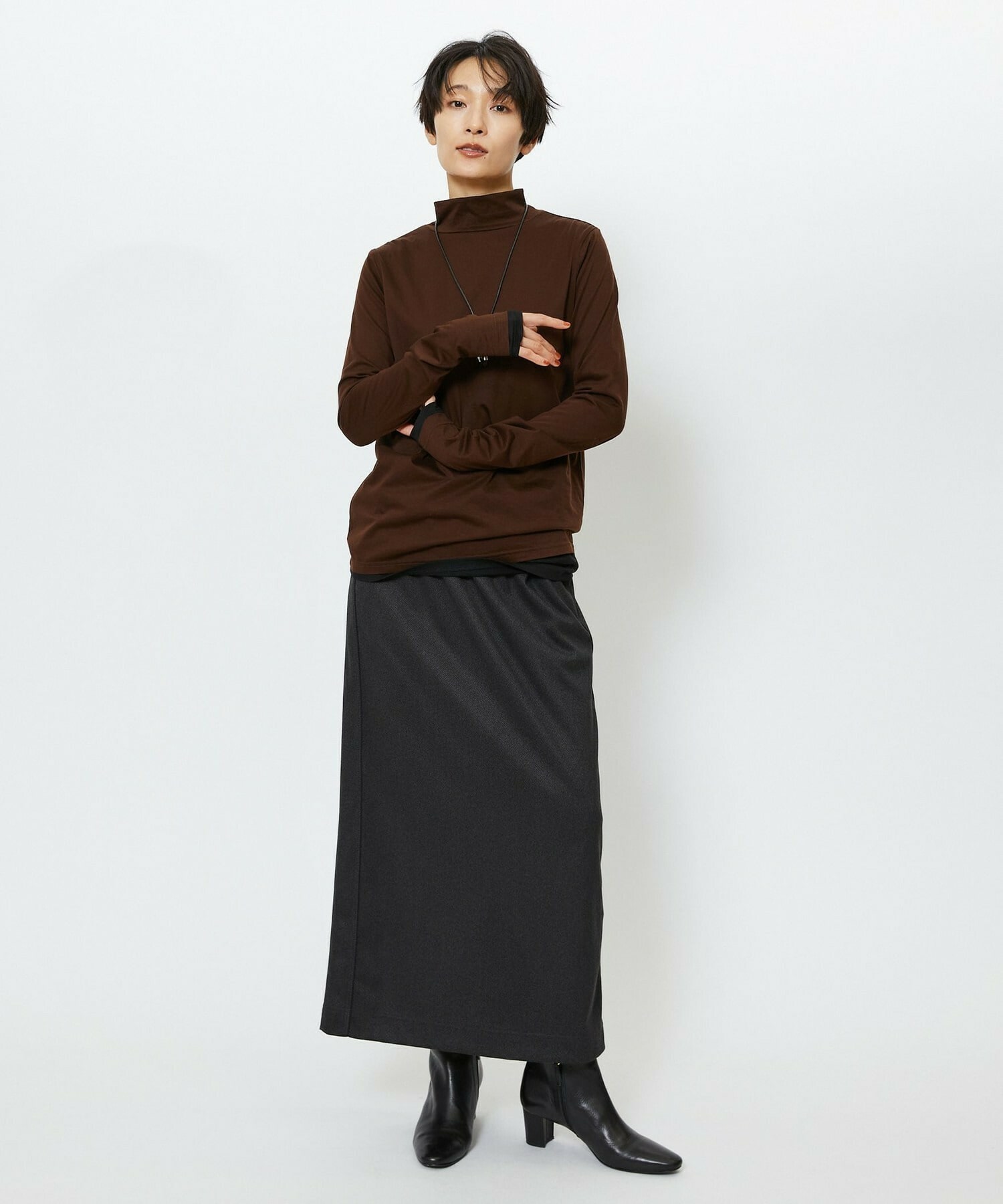 【feerique】【Lサイズ】feerique シアー天竺配色ハイネックプルオーバー 詳細画像 ブラック系その他 7