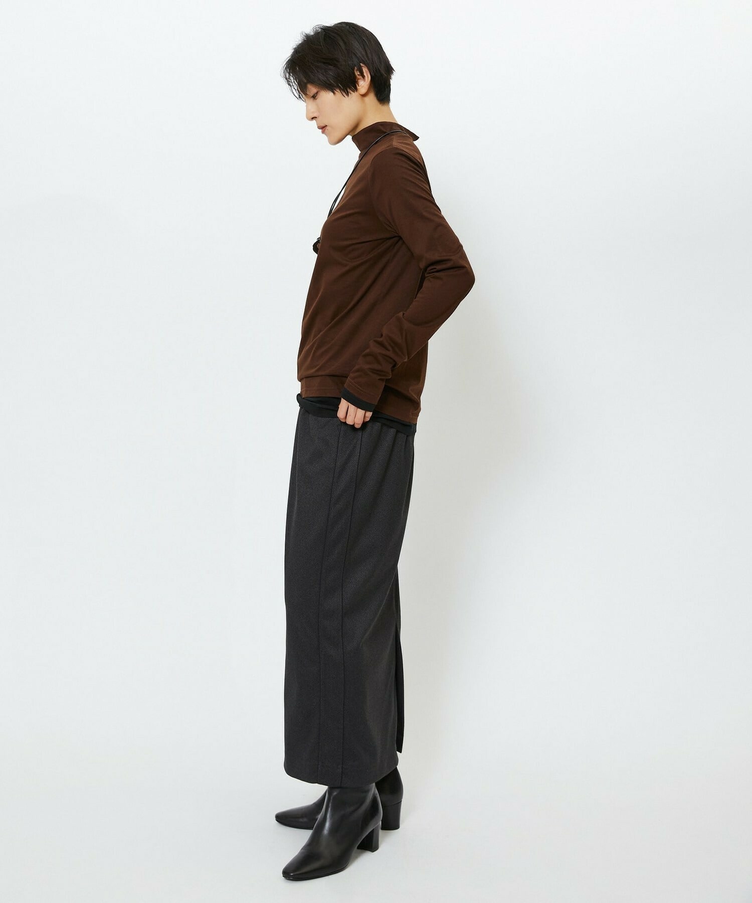 【feerique】【Lサイズ】feerique シアー天竺配色ハイネックプルオーバー 詳細画像 ブラック系その他 9