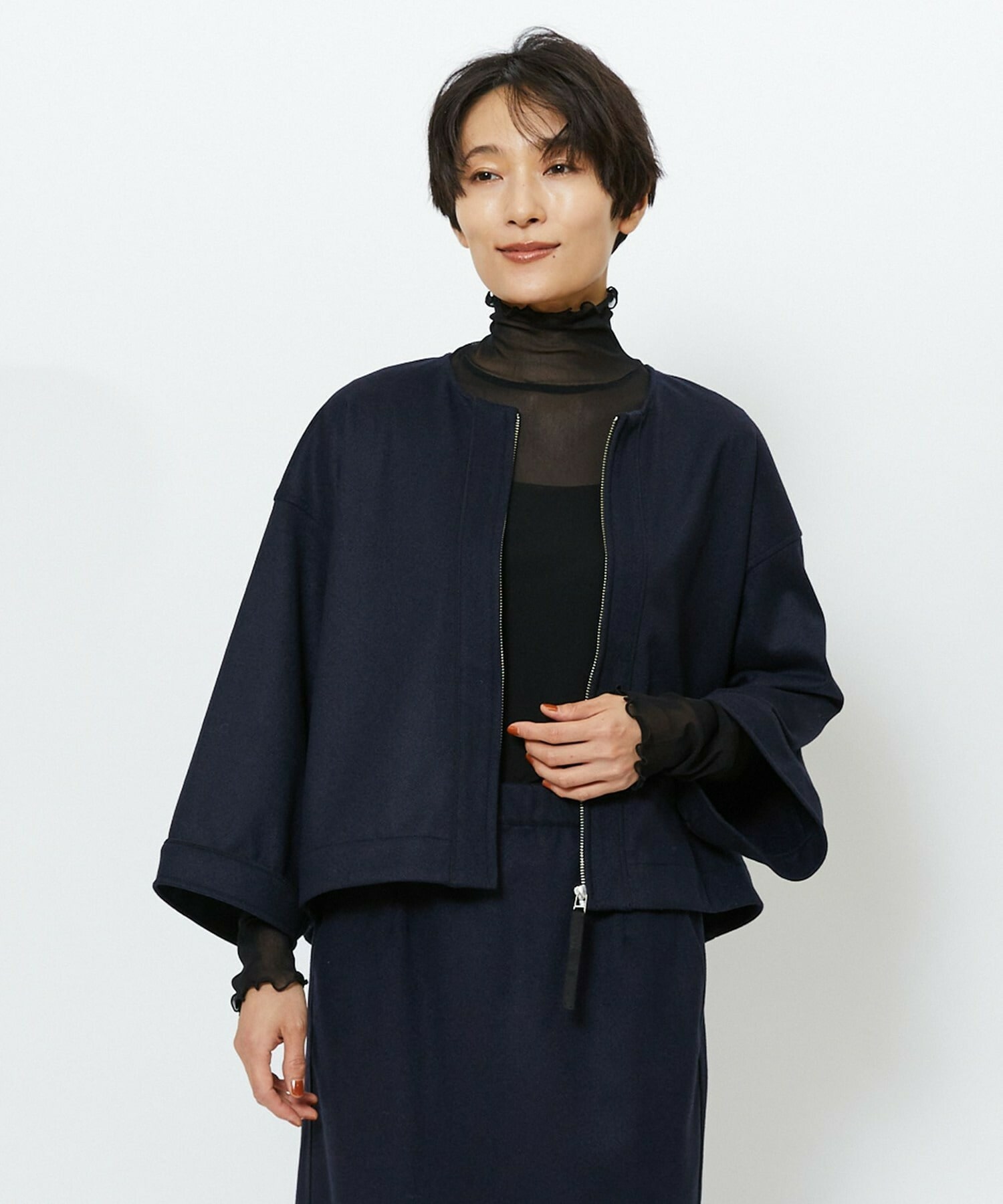 【feerique】【Lサイズ】feerique ウールライクニットツイルコクーンシルエットプルオーバー 詳細画像 ネイビー 2