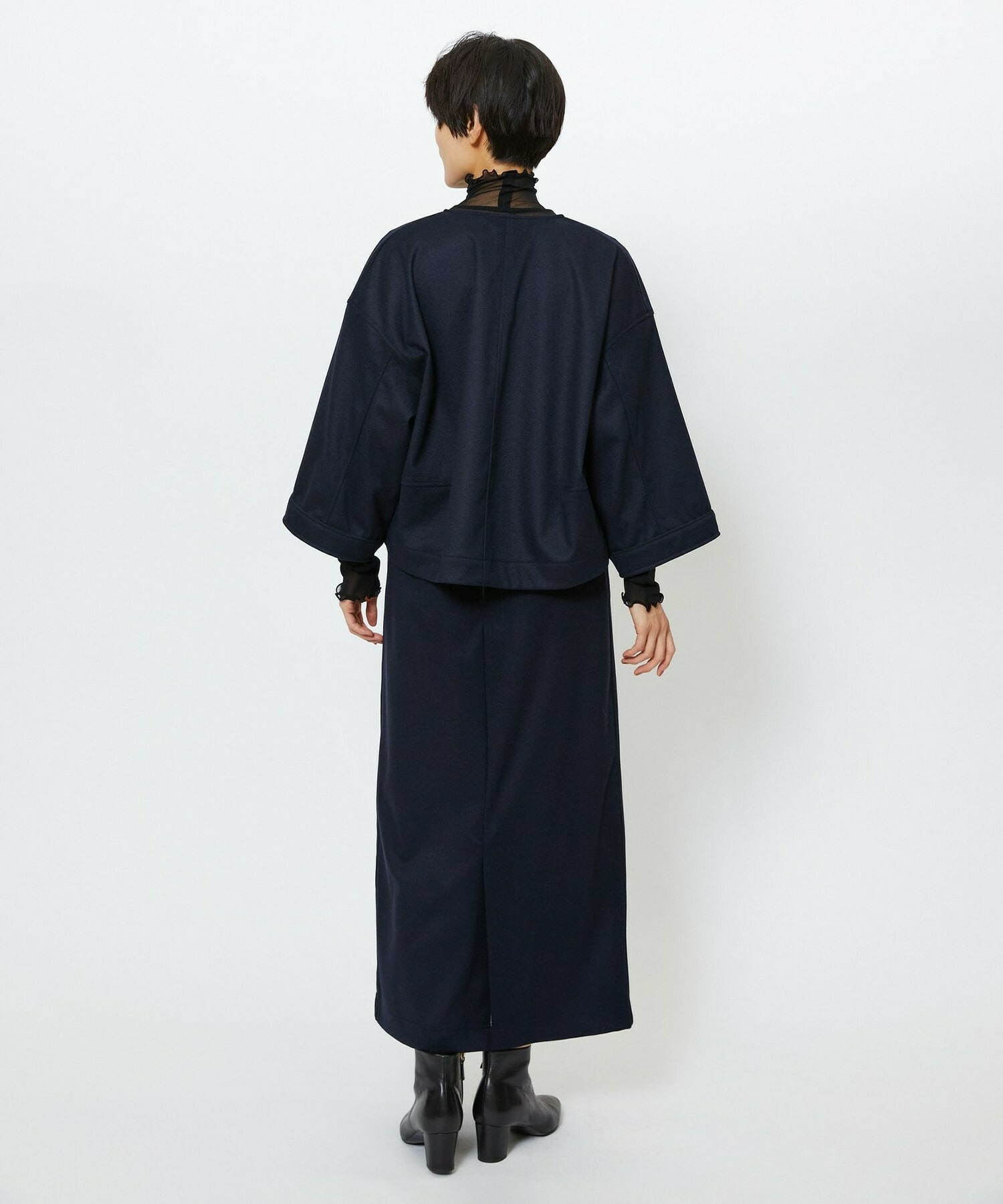 【feerique】【Lサイズ】feerique ウールライクニットツイルパイピングスカート 詳細画像 ネイビー 12