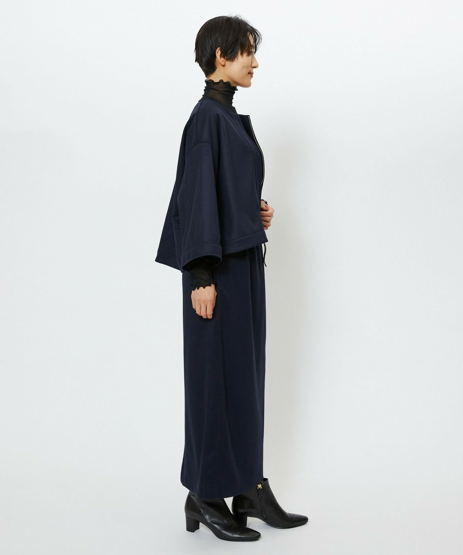 【feerique】【Lサイズ】feerique ウールライクニットツイルパイピングスカート 詳細画像 ネイビー 15