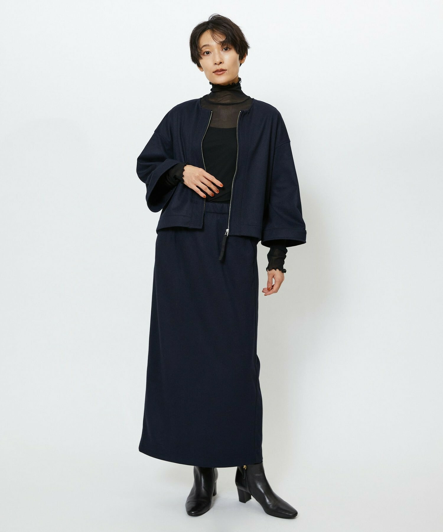 【feerique】【Lサイズ】feerique ウールライクニットツイルパイピングスカート 詳細画像 ネイビー 17