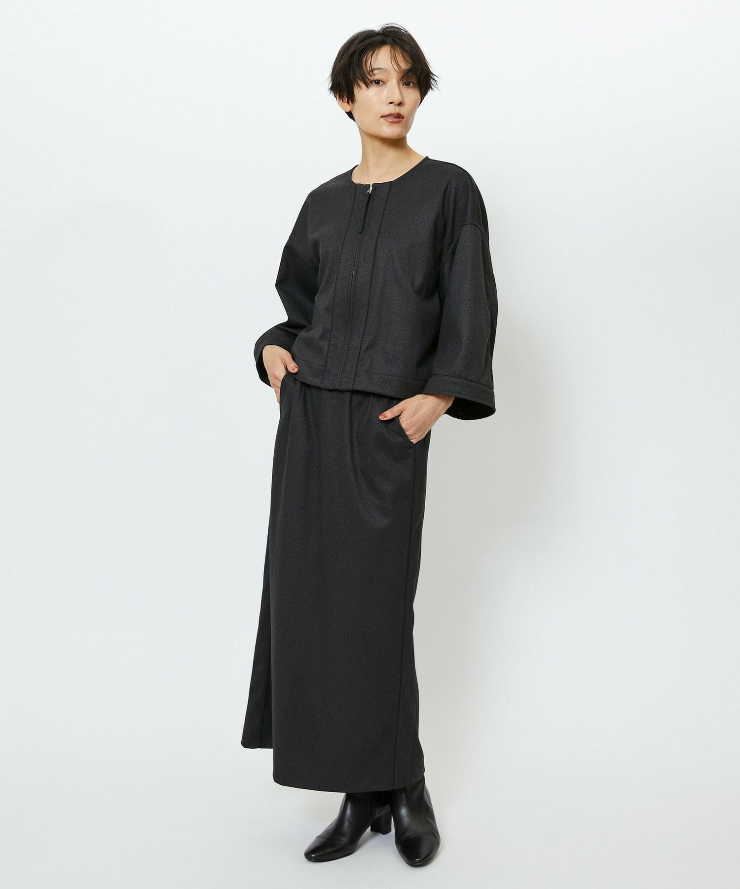 【feerique】【Lサイズ】feerique ウールライクニットツイルパイピングスカート 詳細画像 ネイビー 21