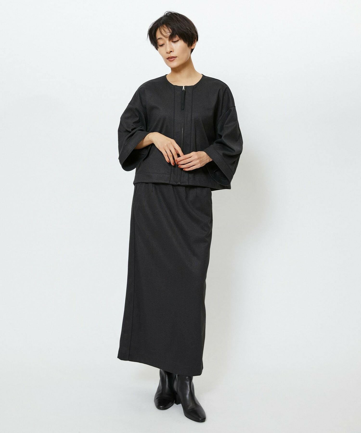 【feerique】【Lサイズ】feerique ウールライクニットツイルパイピングスカート 詳細画像 ネイビー 22