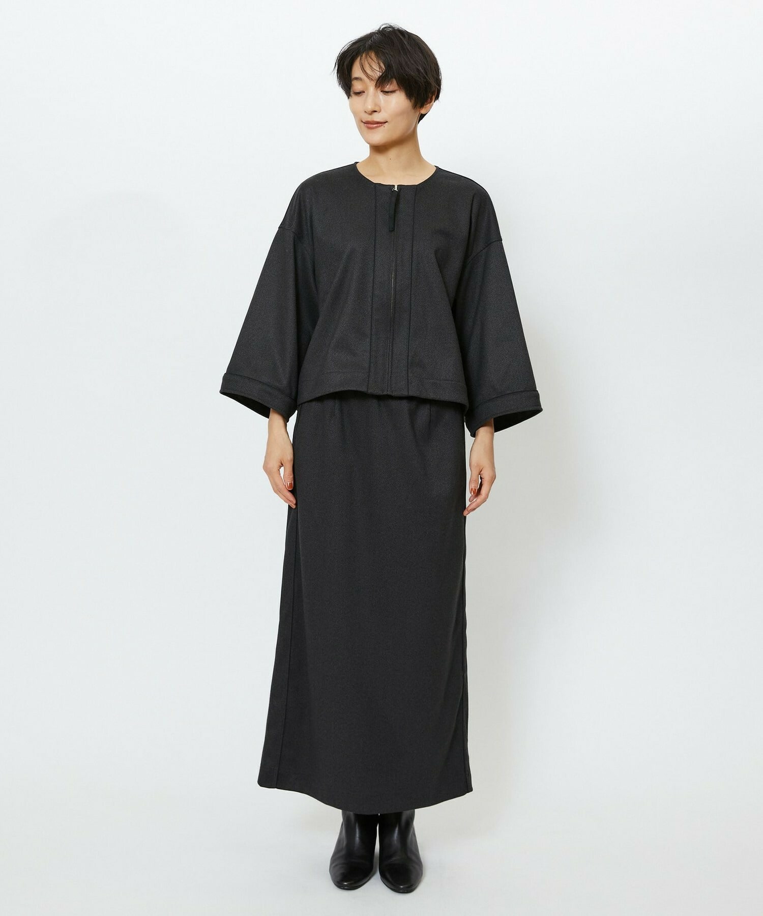 【feerique】【Lサイズ】feerique ウールライクニットツイルパイピングスカート 詳細画像 ネイビー 23