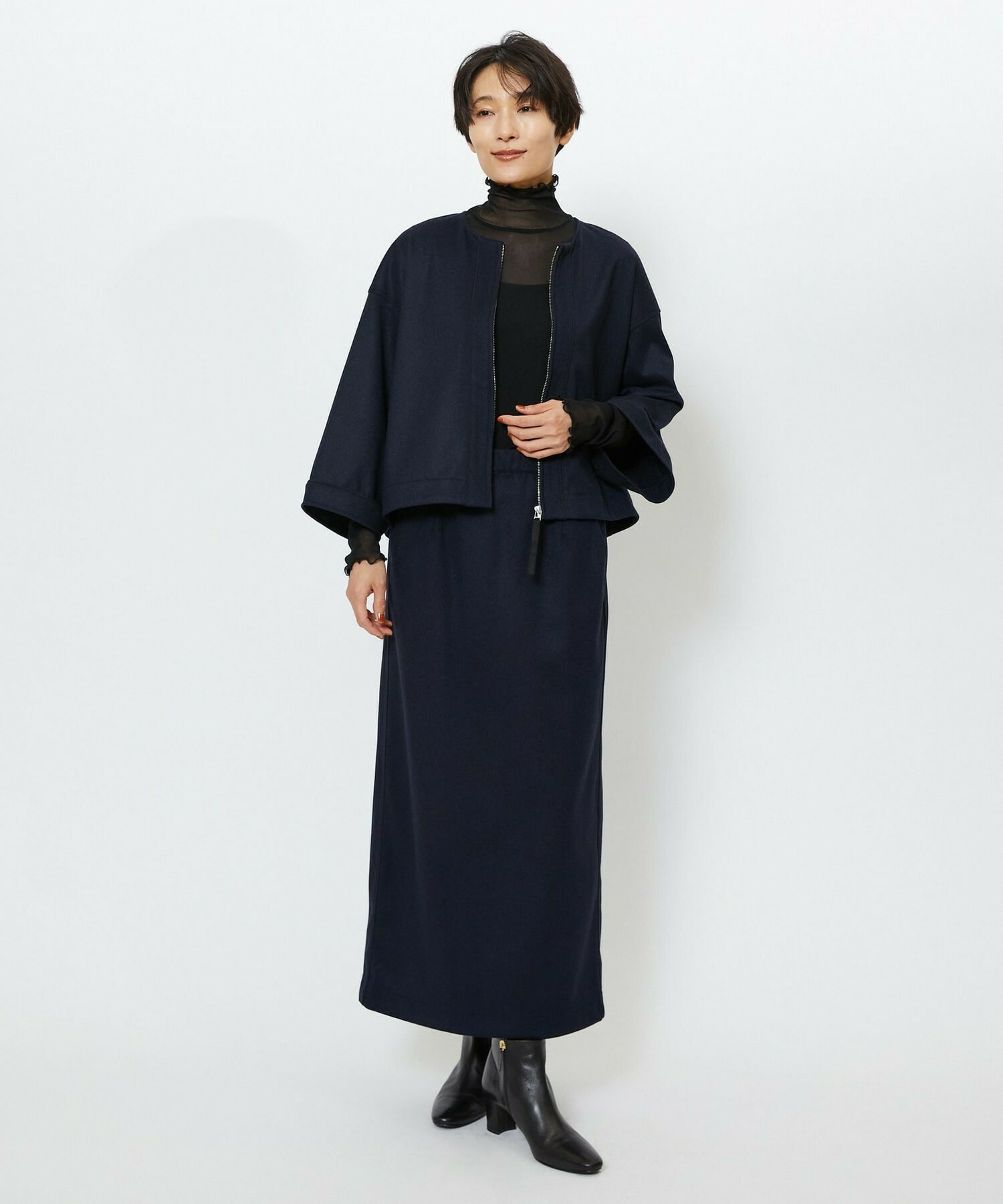 【feerique】【Lサイズ】feerique ウールライクニットツイルパイピングスカート 詳細画像 ネイビー 7