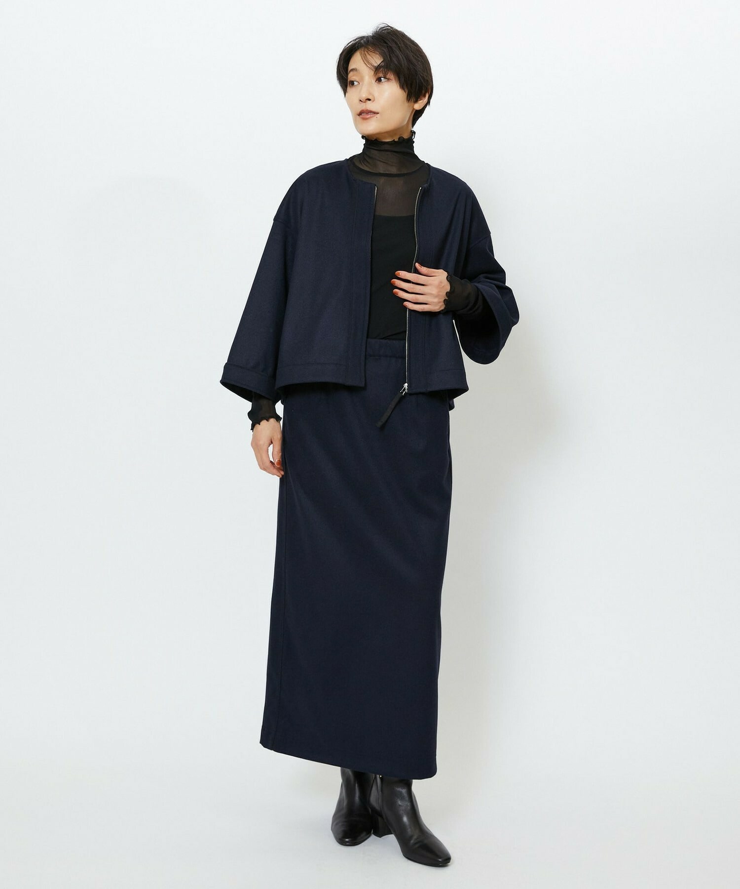 【feerique】【Lサイズ】feerique ウールライクニットツイルパイピングスカート 詳細画像 ネイビー 8