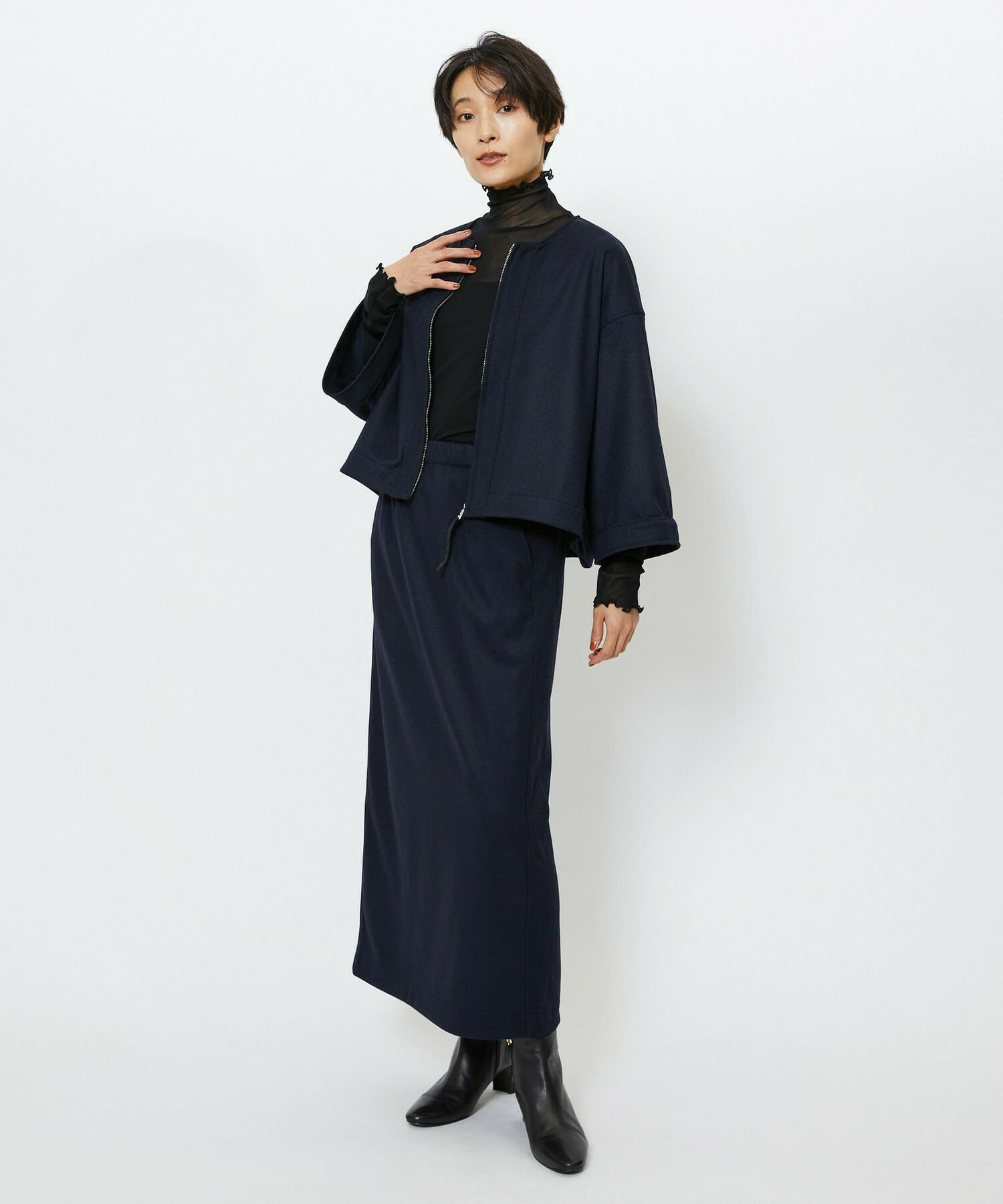 【feerique】【Lサイズ】feerique ウールライクニットツイルパイピングスカート 詳細画像 ネイビー 9