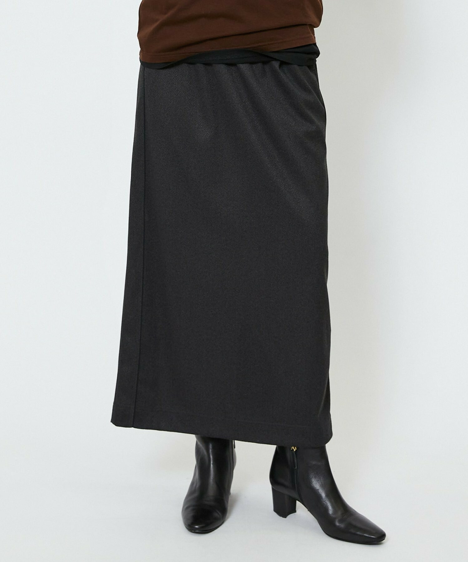 【feerique】【Lサイズ】feerique ウールライクニットツイルパイピングスカート 詳細画像 チャコールグレー 2