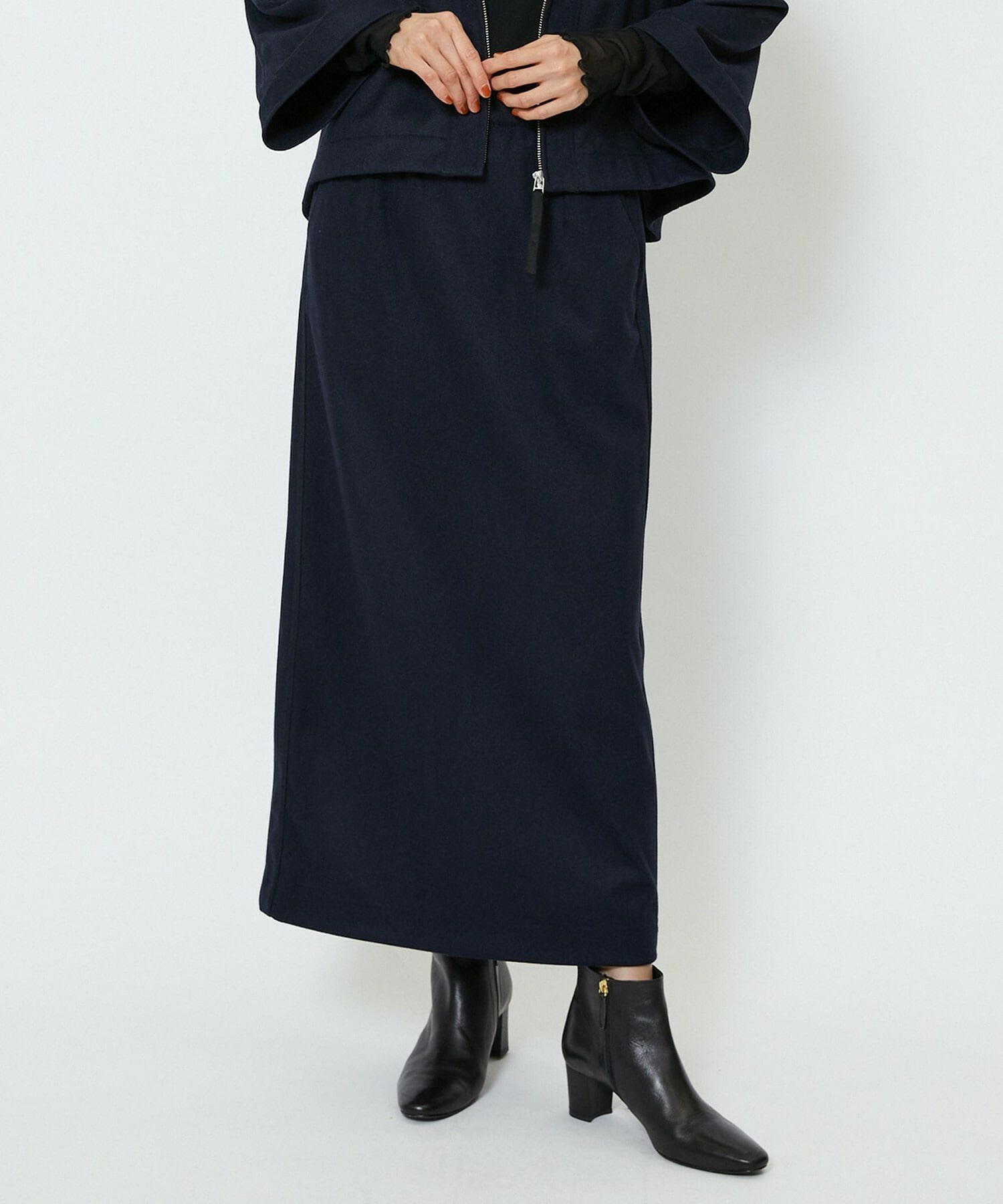 【feerique】【Lサイズ】feerique ウールライクニットツイルパイピングスカート 詳細画像 ネイビー 2