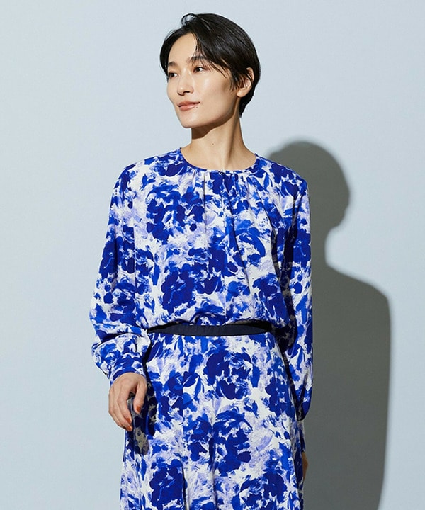 【Lサイズ】wb アブストラクトライクプリントブラウス 詳細画像 ブルー系その他 2
