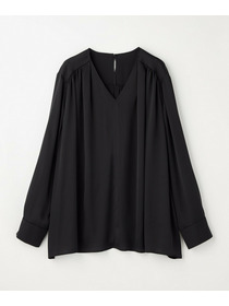 【wb】【Lサイズ】wb バックサテンジョーゼットVネックブラウス 詳細画像 ブラック 2