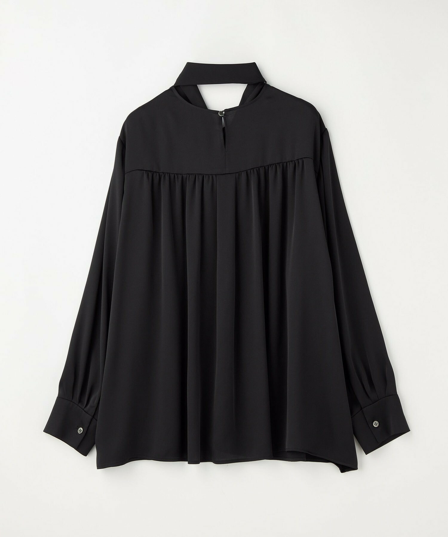 【wb】【Lサイズ】wb バックサテンジョーゼットVネックブラウス 詳細画像 ブラック 1