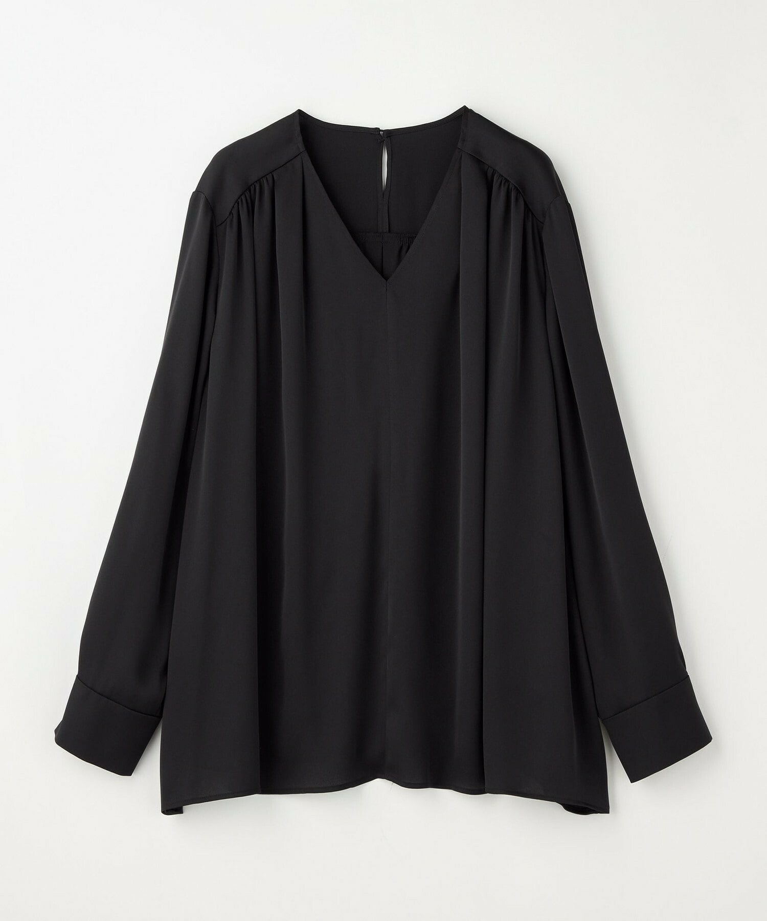 【wb】【Lサイズ】wb バックサテンジョーゼットVネックブラウス 詳細画像 ブラック 2