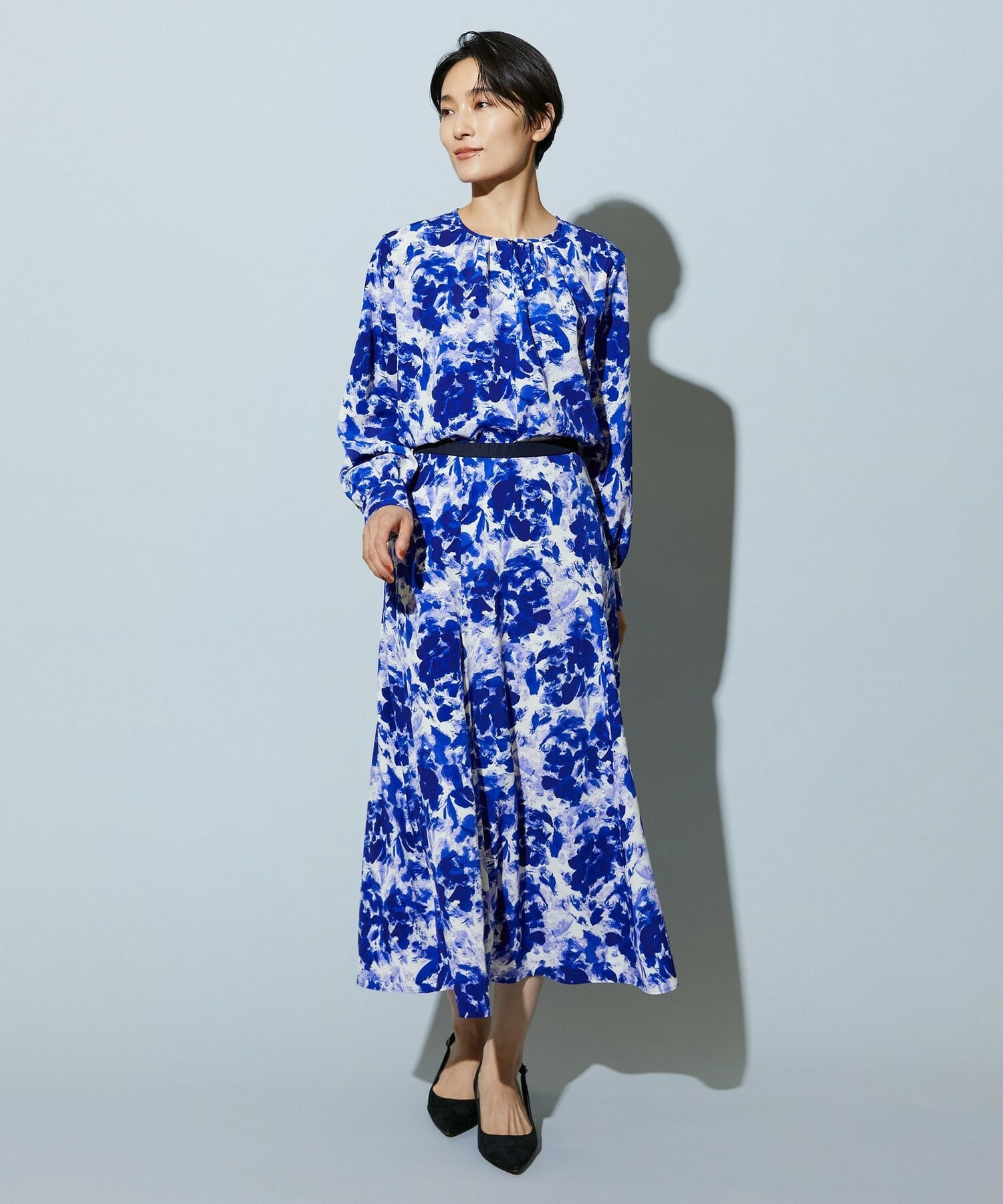 【wb】【Lサイズ】wb アブストラクトライクプリントフレアースカート 詳細画像 ブルー系その他 11