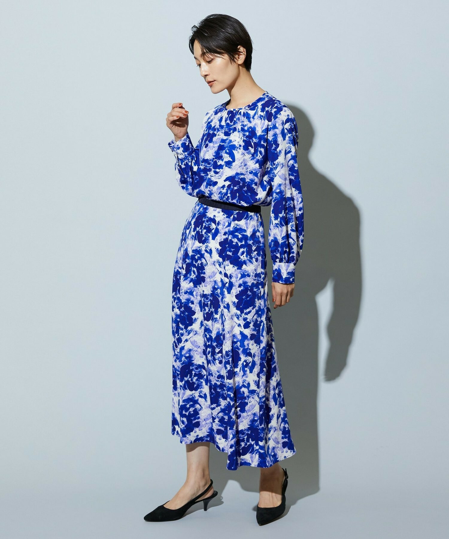 【wb】【Lサイズ】wb アブストラクトライクプリントフレアースカート 詳細画像 ブルー系その他 13