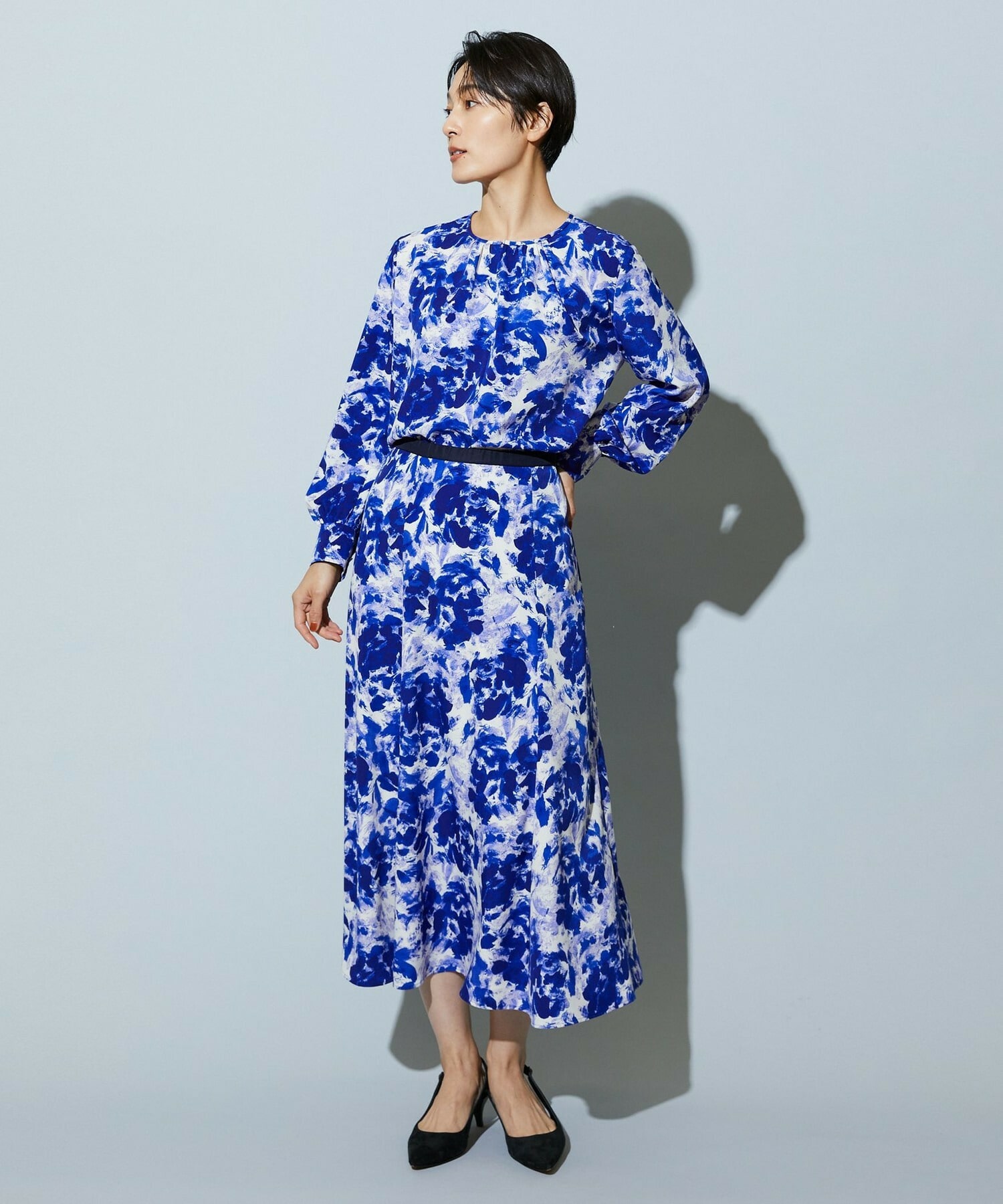 【wb】【Lサイズ】wb アブストラクトライクプリントフレアースカート 詳細画像 ブルー系その他 14