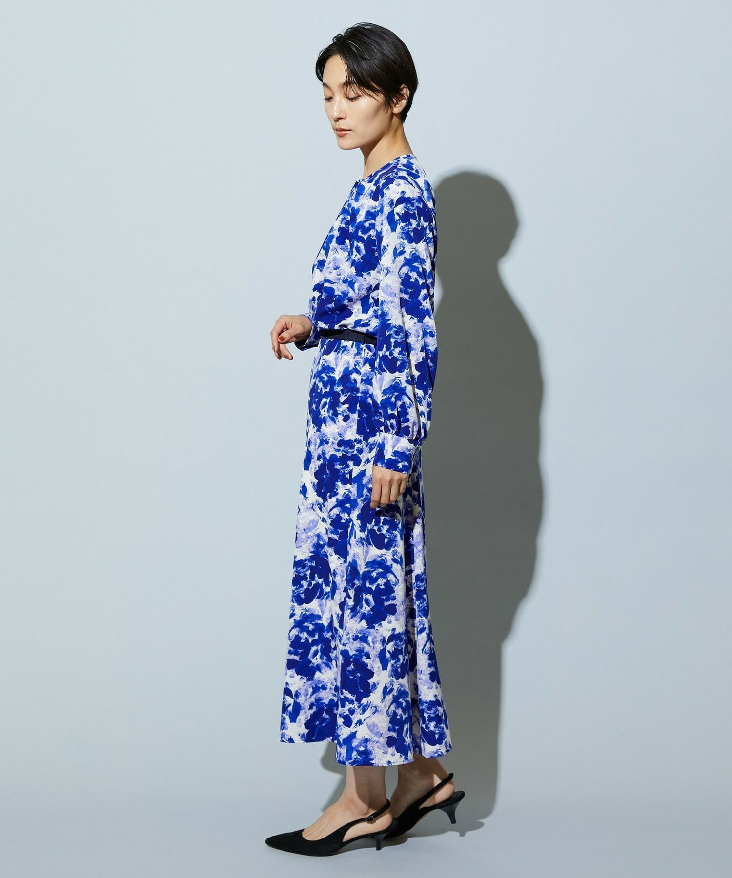 【wb】【Lサイズ】wb アブストラクトライクプリントフレアースカート 詳細画像 ブルー系その他 17