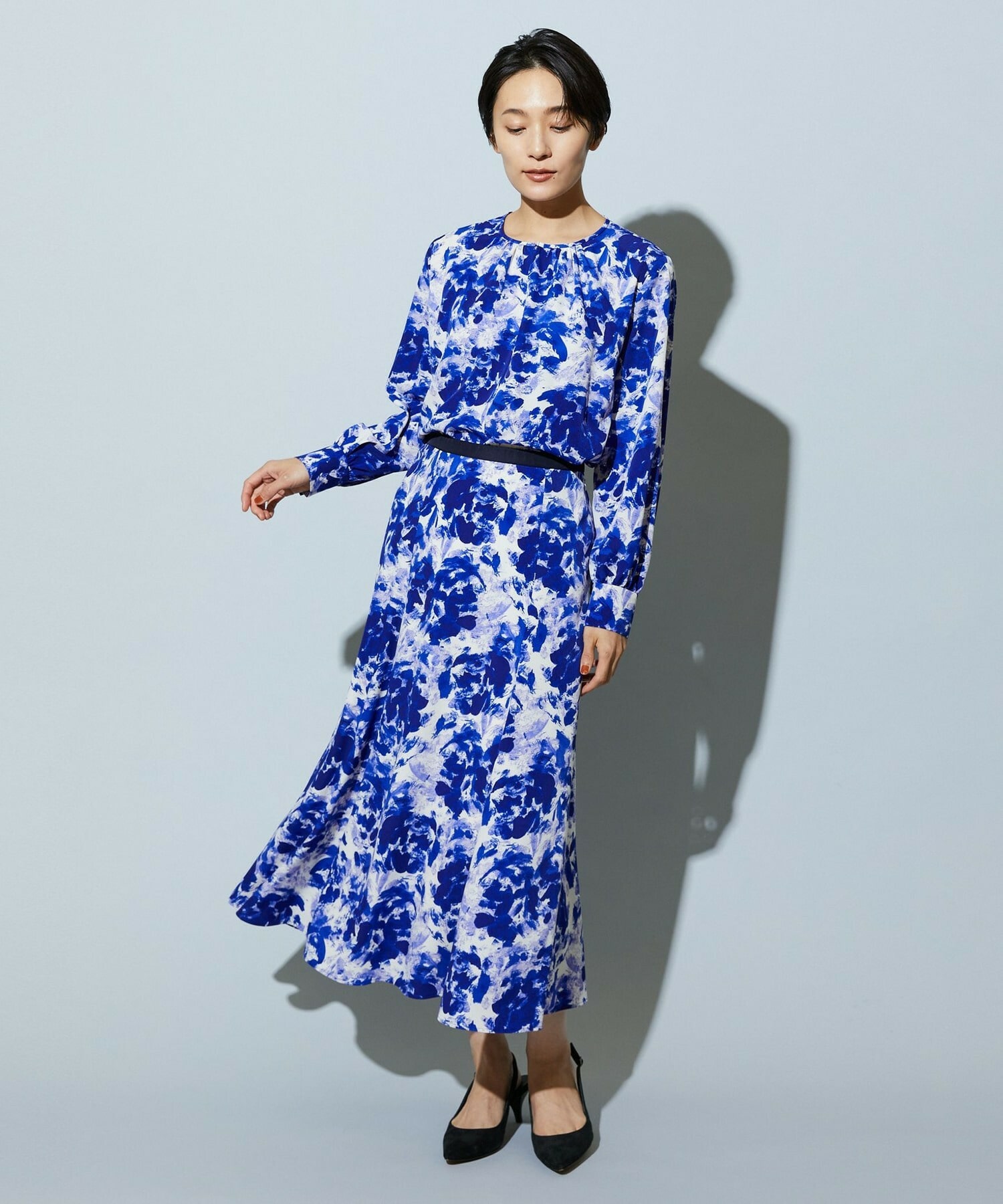 【wb】【Lサイズ】wb アブストラクトライクプリントフレアースカート 詳細画像 ブルー系その他 8