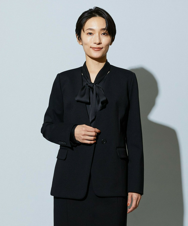 【Lサイズ】wb ハイゲージポンチノーカラージャケット 詳細画像 ブラック 2