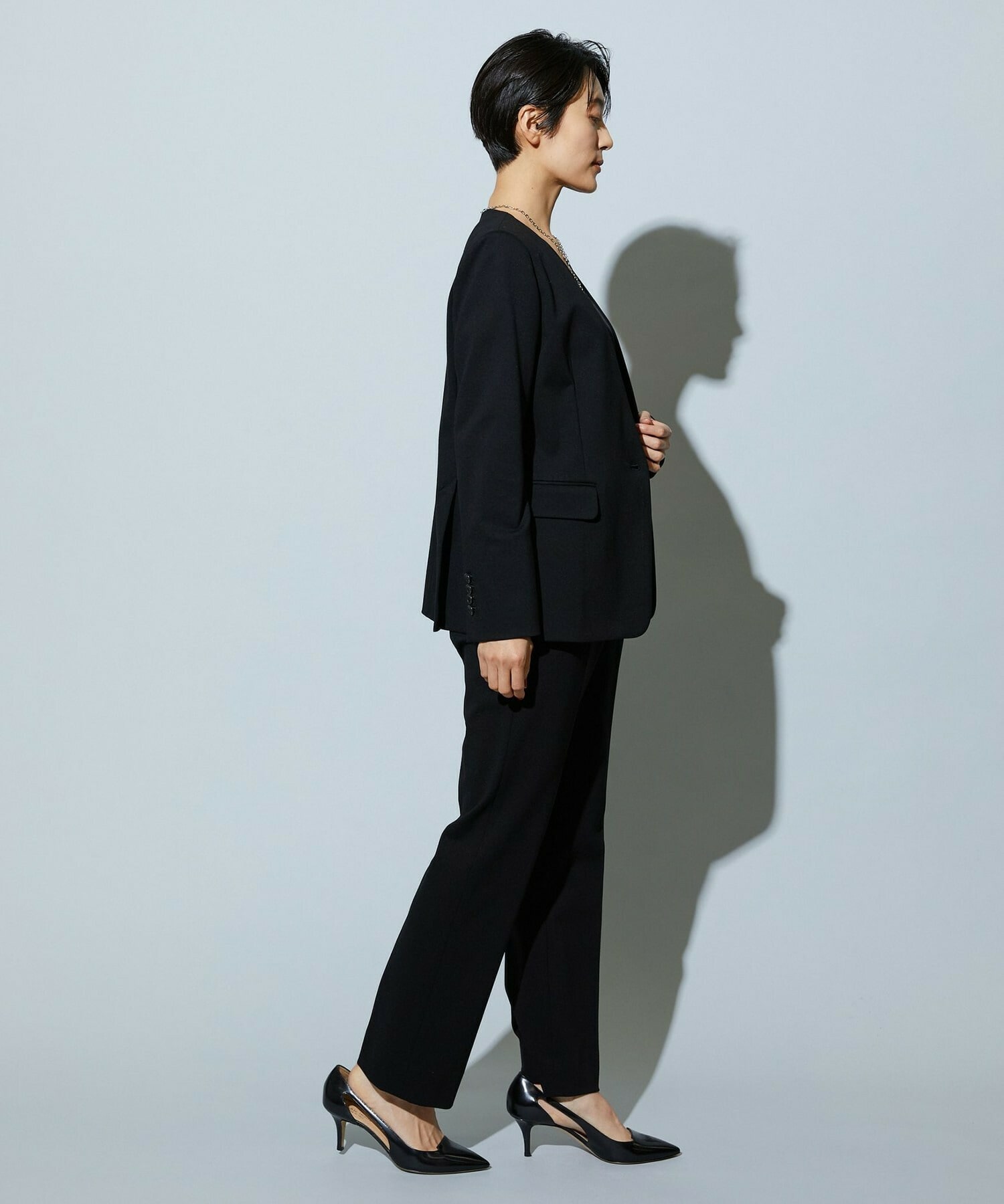 【wb】【Lサイズ】wb ハイゲージポンチノーカラージャケット 詳細画像 ブラック 10