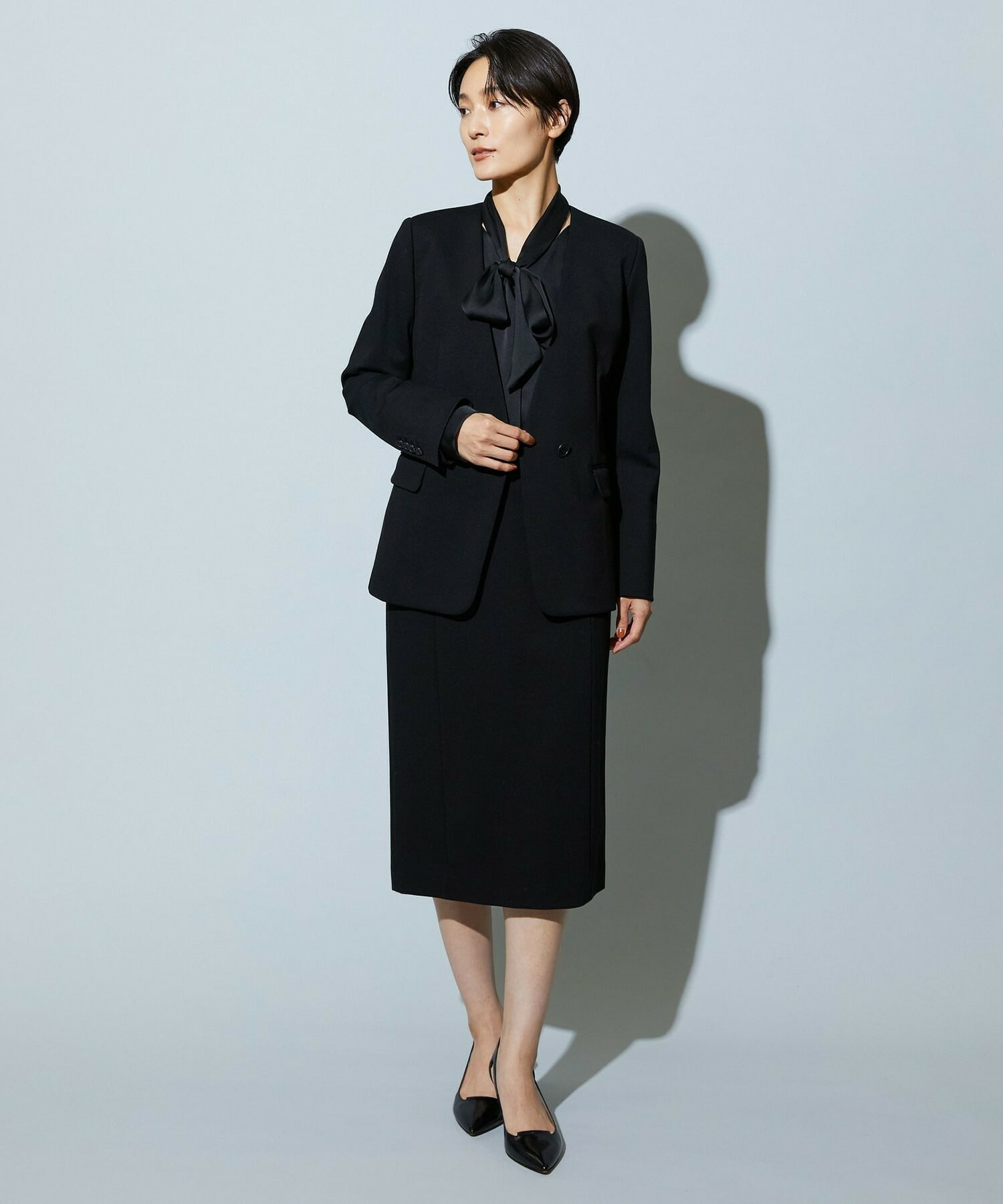 【wb】【Lサイズ】wb ハイゲージポンチノーカラージャケット 詳細画像 ブラック 12