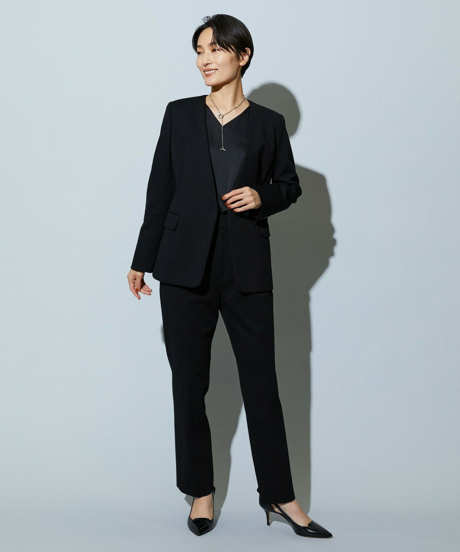 【wb】【Lサイズ】wb ハイゲージポンチノーカラージャケット 詳細画像 ブラック 2