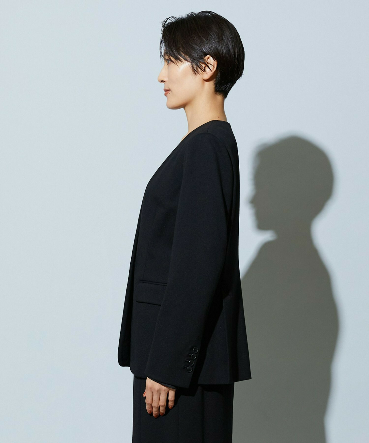 【wb】【Lサイズ】wb ハイゲージポンチノーカラージャケット 詳細画像 ブラック 25