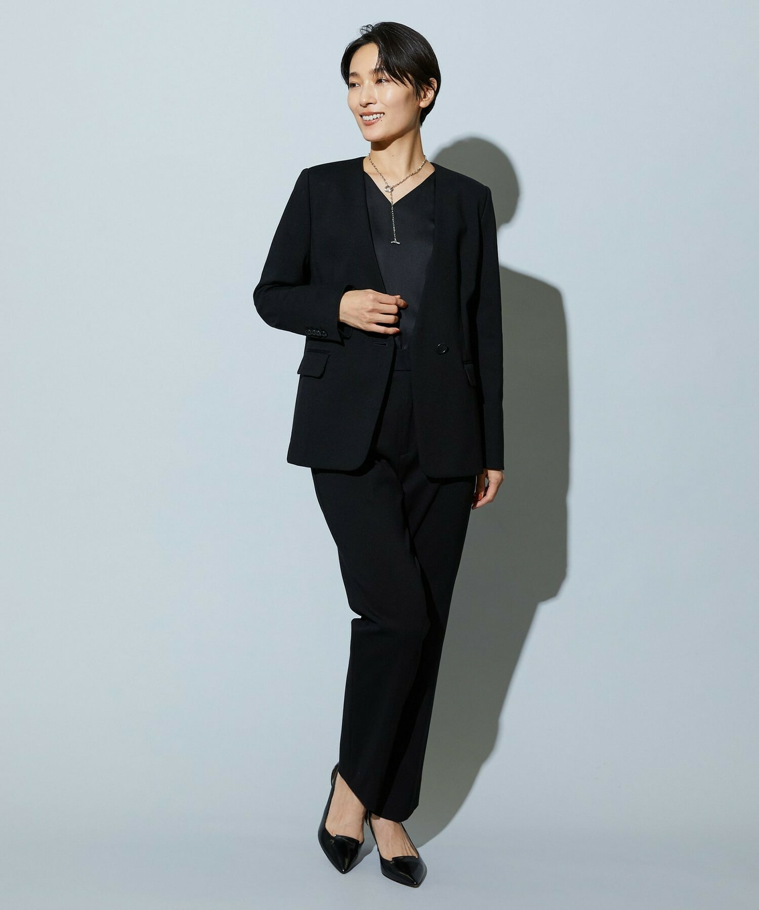 【wb】【Lサイズ】wb ハイゲージポンチノーカラージャケット 詳細画像 ブラック 3