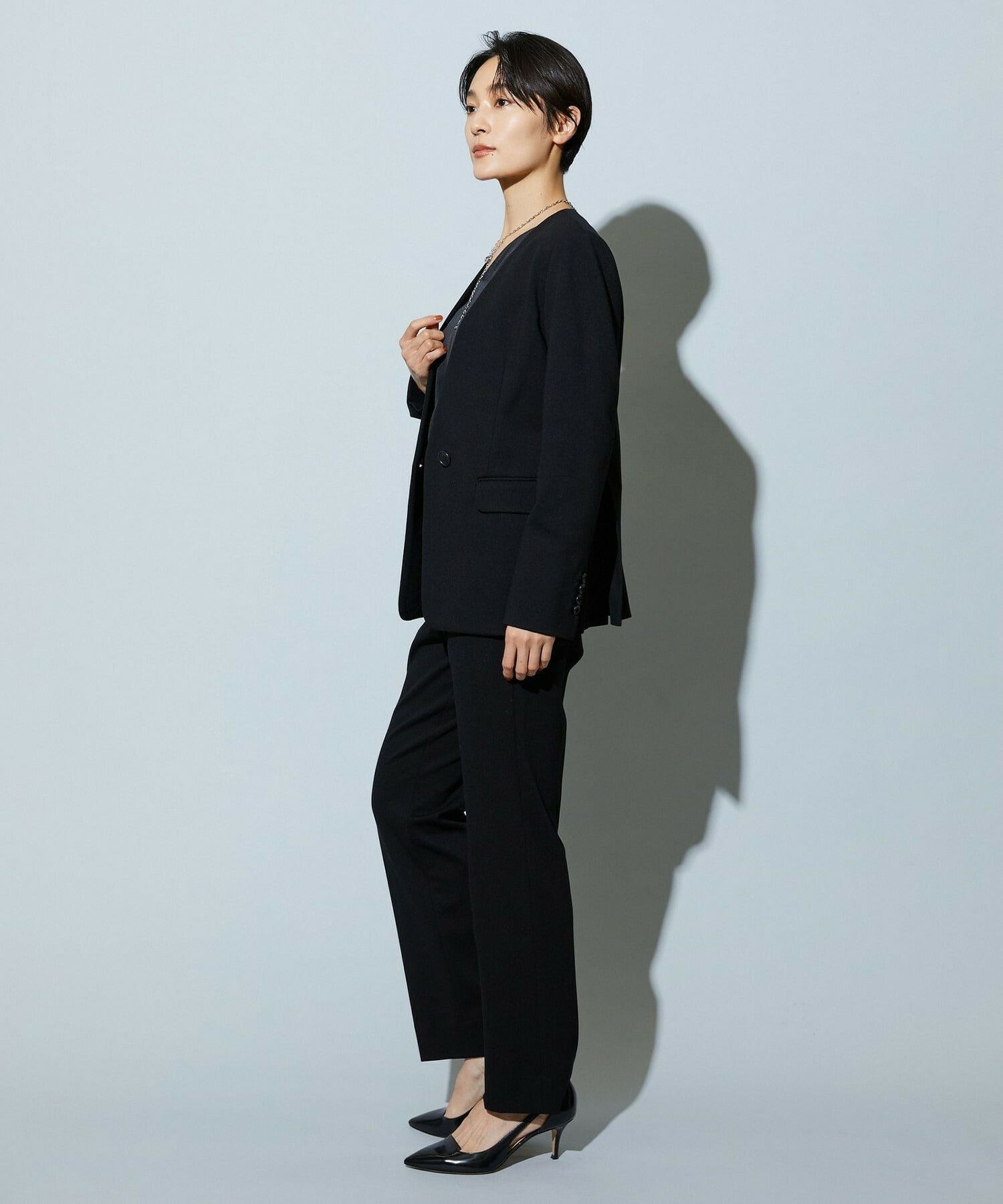 【wb】【Lサイズ】wb ハイゲージポンチノーカラージャケット 詳細画像 ブラック 6