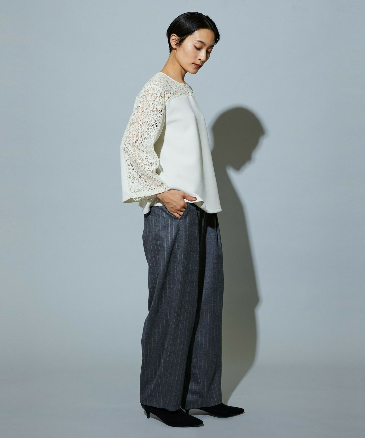 【MOGA】【Lサイズ】スタイリスト戸野塚かおるコラボ ソフトダンボールレースコンビトップス 詳細画像 アイボリー 23