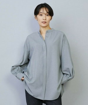 【MOGA】トロストレッチバンドカラーブラウス 詳細画像 ライトグレー 1