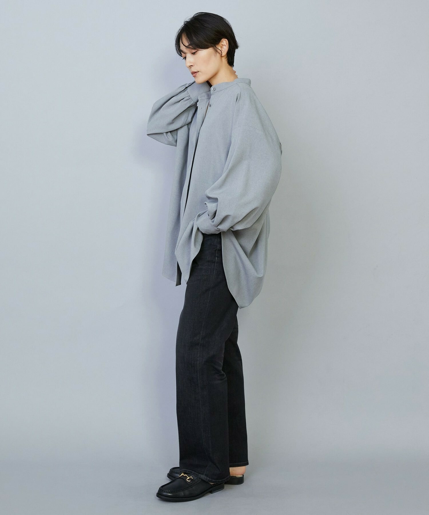 【MOGA】トロストレッチバンドカラーブラウス 詳細画像 ネイビー 10