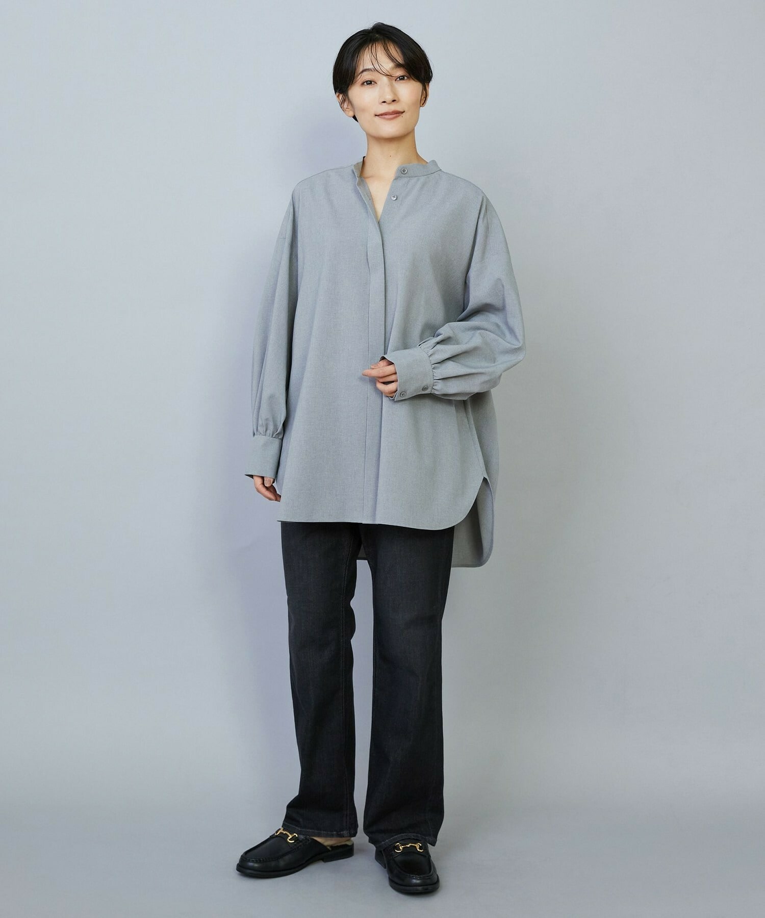 【MOGA】トロストレッチバンドカラーブラウス 詳細画像 ネイビー 14