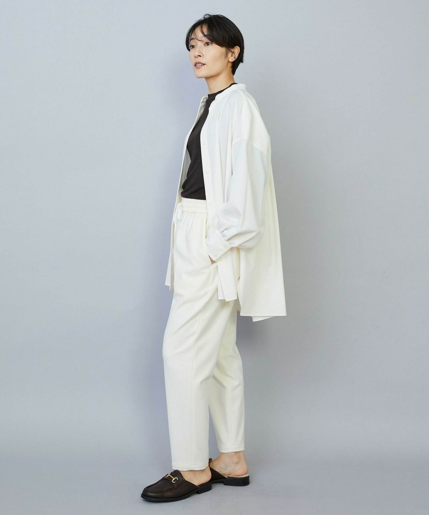 【MOGA】トロストレッチバンドカラーブラウス 詳細画像 ネイビー 3