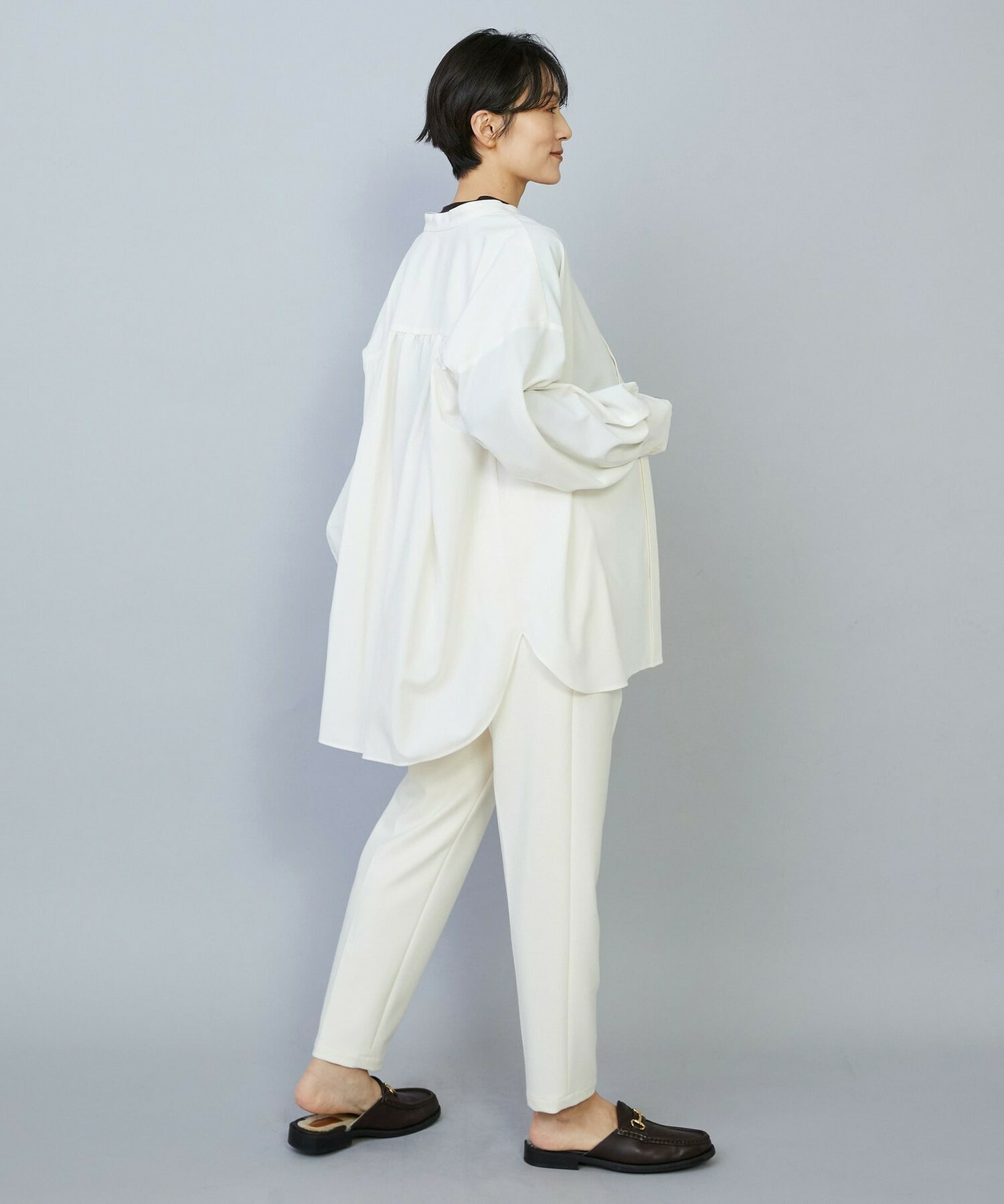 【MOGA】トロストレッチバンドカラーブラウス 詳細画像 ネイビー 7