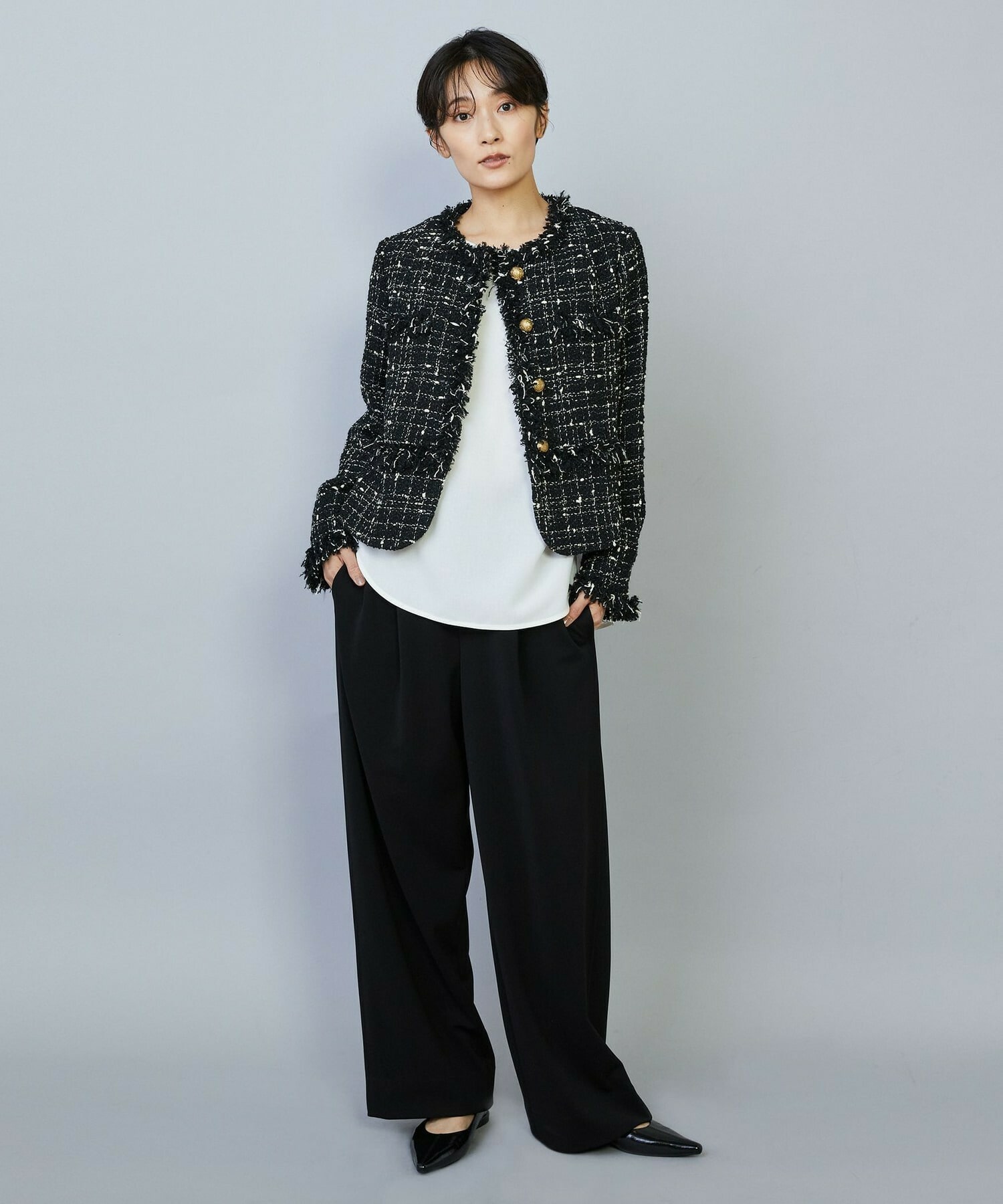 【MOGA】ファンシーヤーンツイードショートジャケット 詳細画像 ブラック 10
