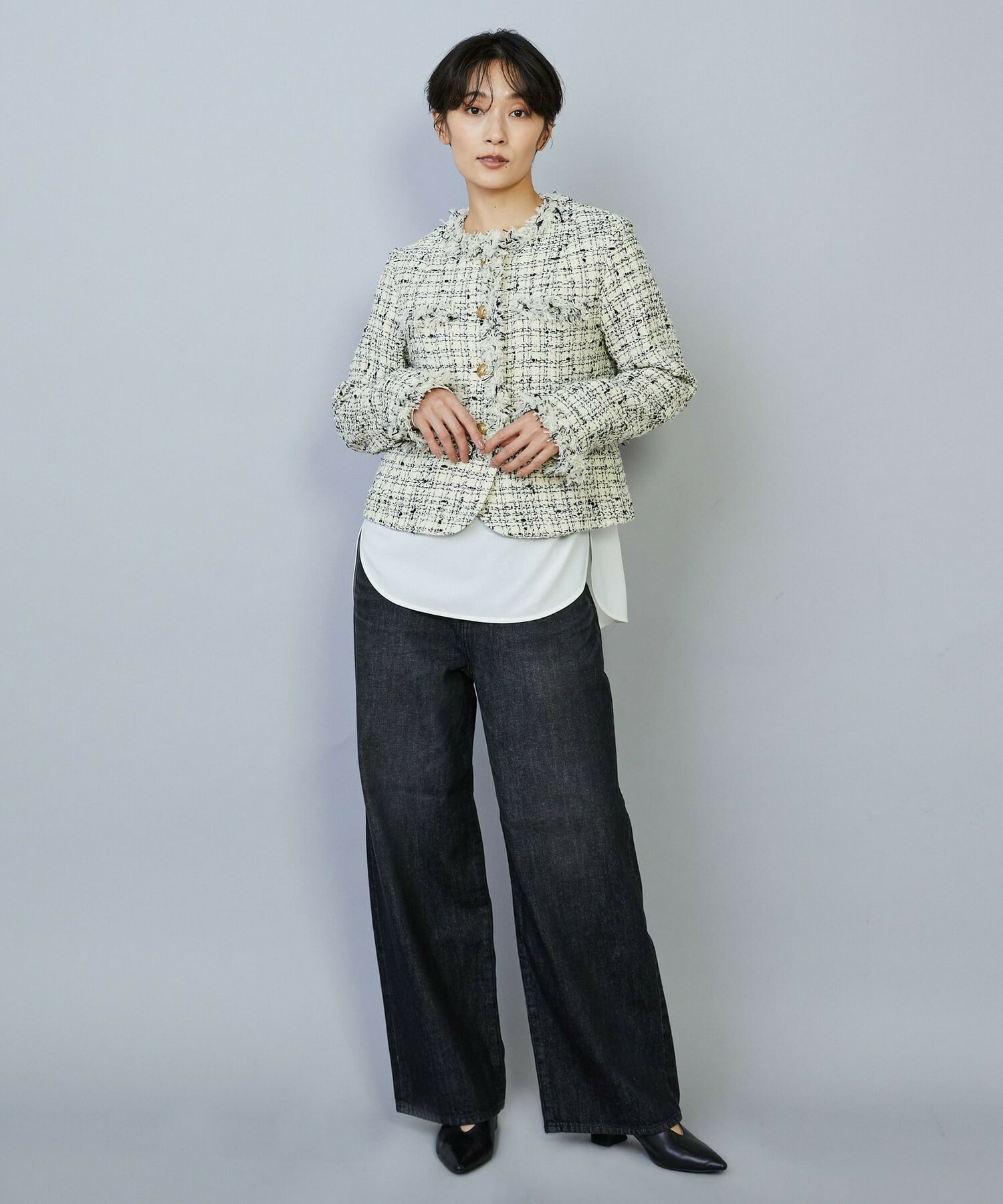 【MOGA】ファンシーヤーンツイードショートジャケット 詳細画像 ブラック 12