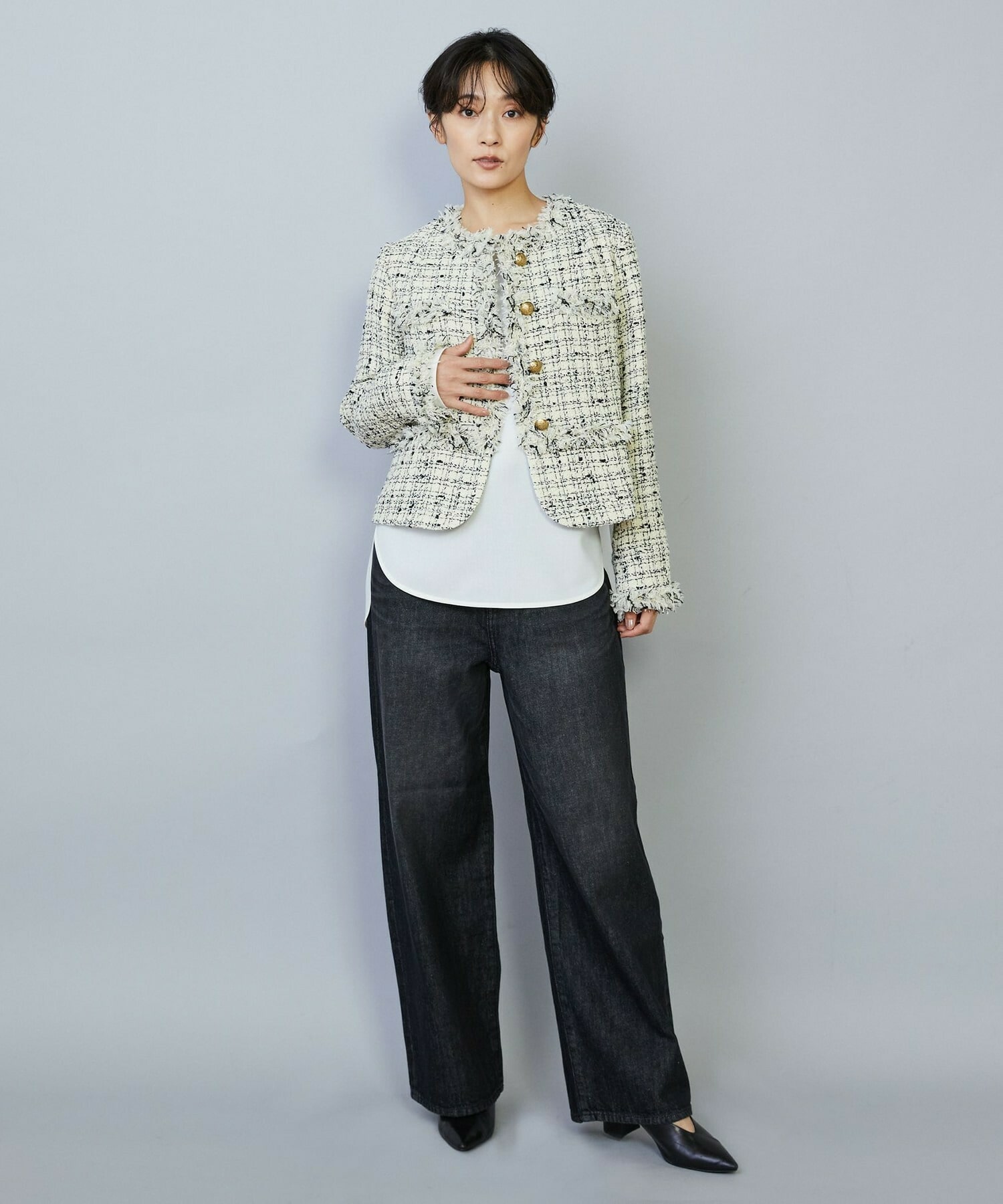 【MOGA】ファンシーヤーンツイードショートジャケット 詳細画像 ブラック 21