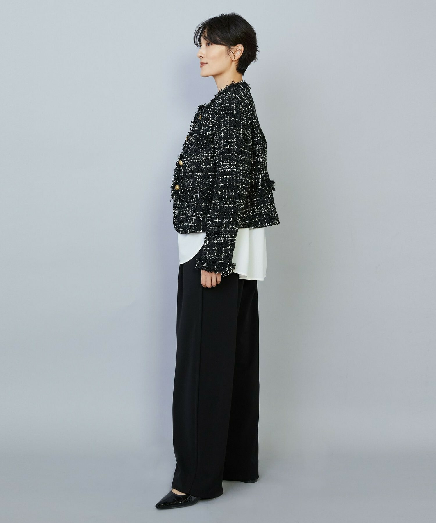 【MOGA】ファンシーヤーンツイードショートジャケット 詳細画像 ブラック 4