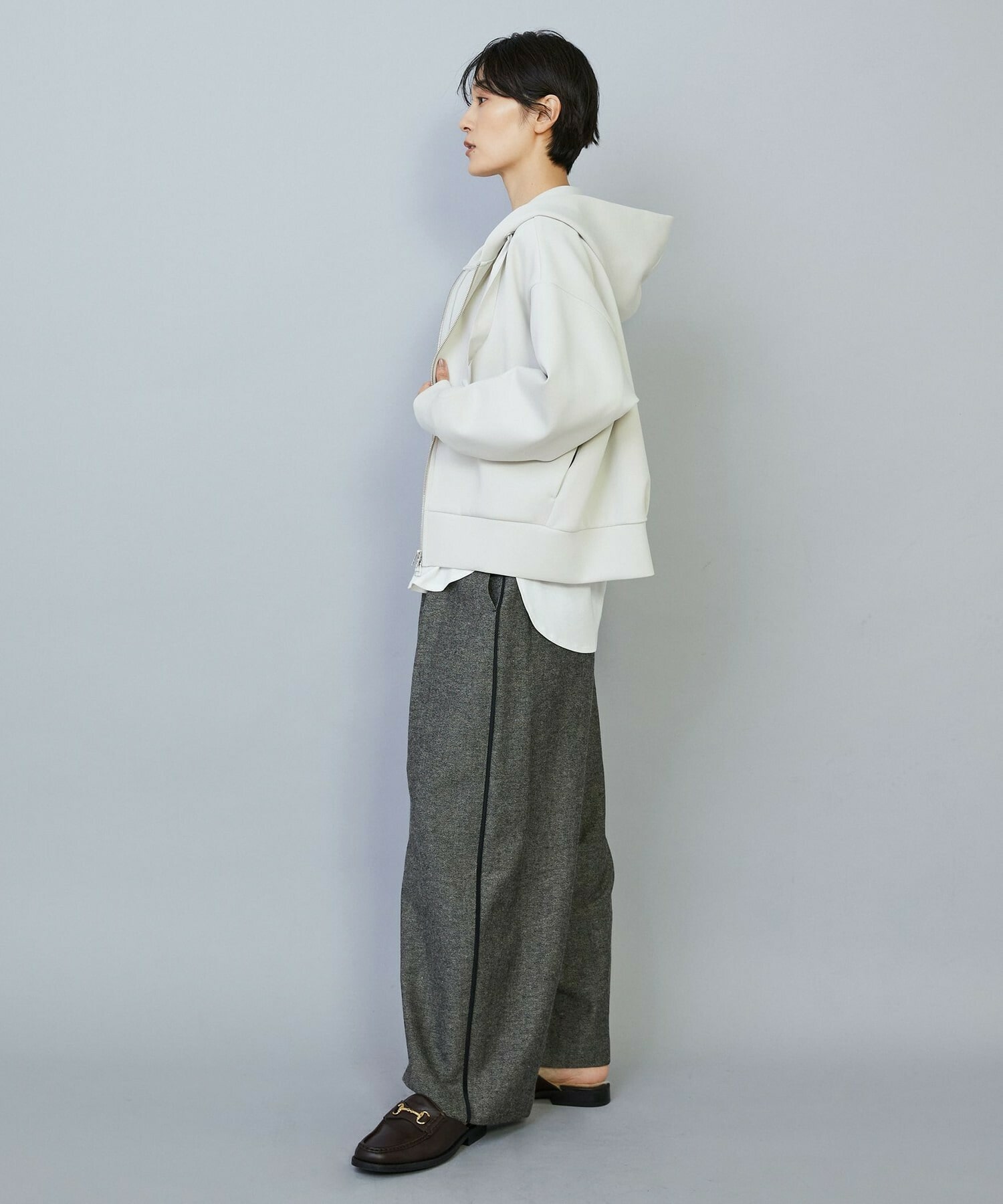 【MOGA】スムースダンボールフードジップパーカー 詳細画像 ライトグレー 14