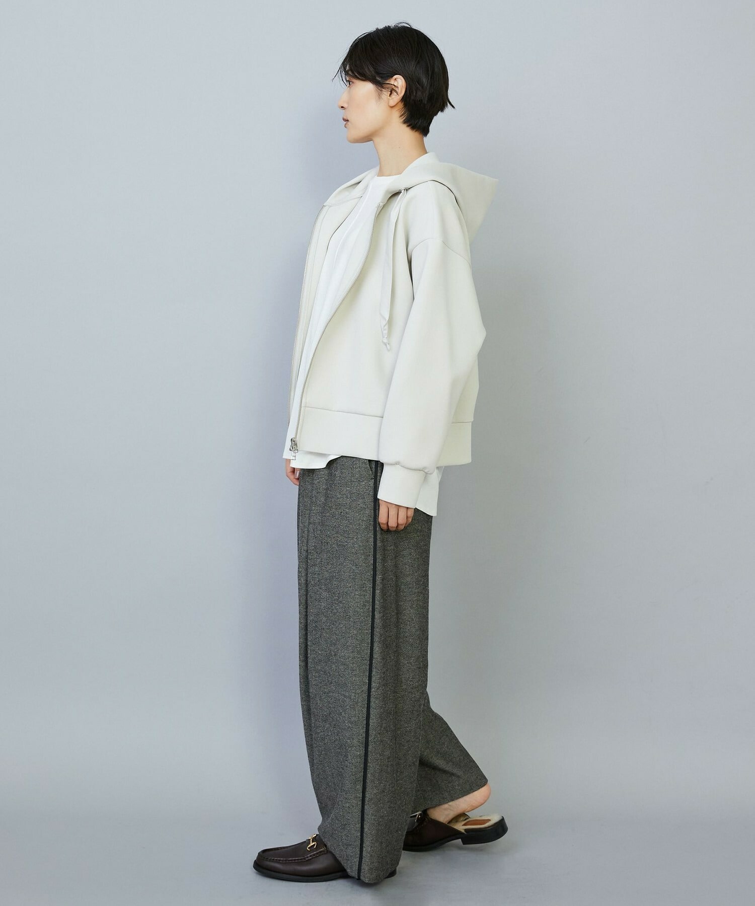 【MOGA】スムースダンボールフードジップパーカー 詳細画像 ライトグレー 15