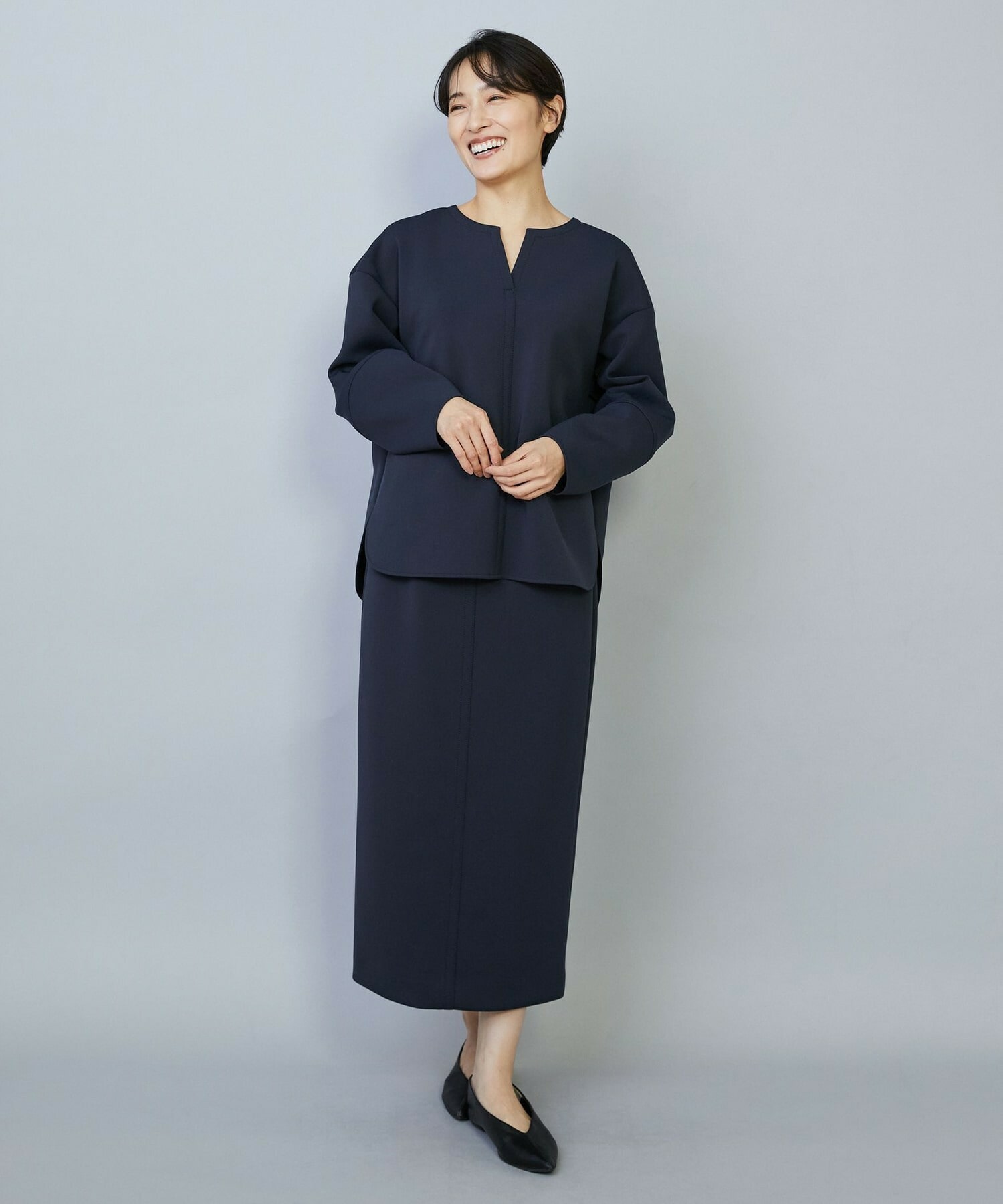 【MOGA】トリアセダブルニットIラインスカート 詳細画像 ネイビー 1