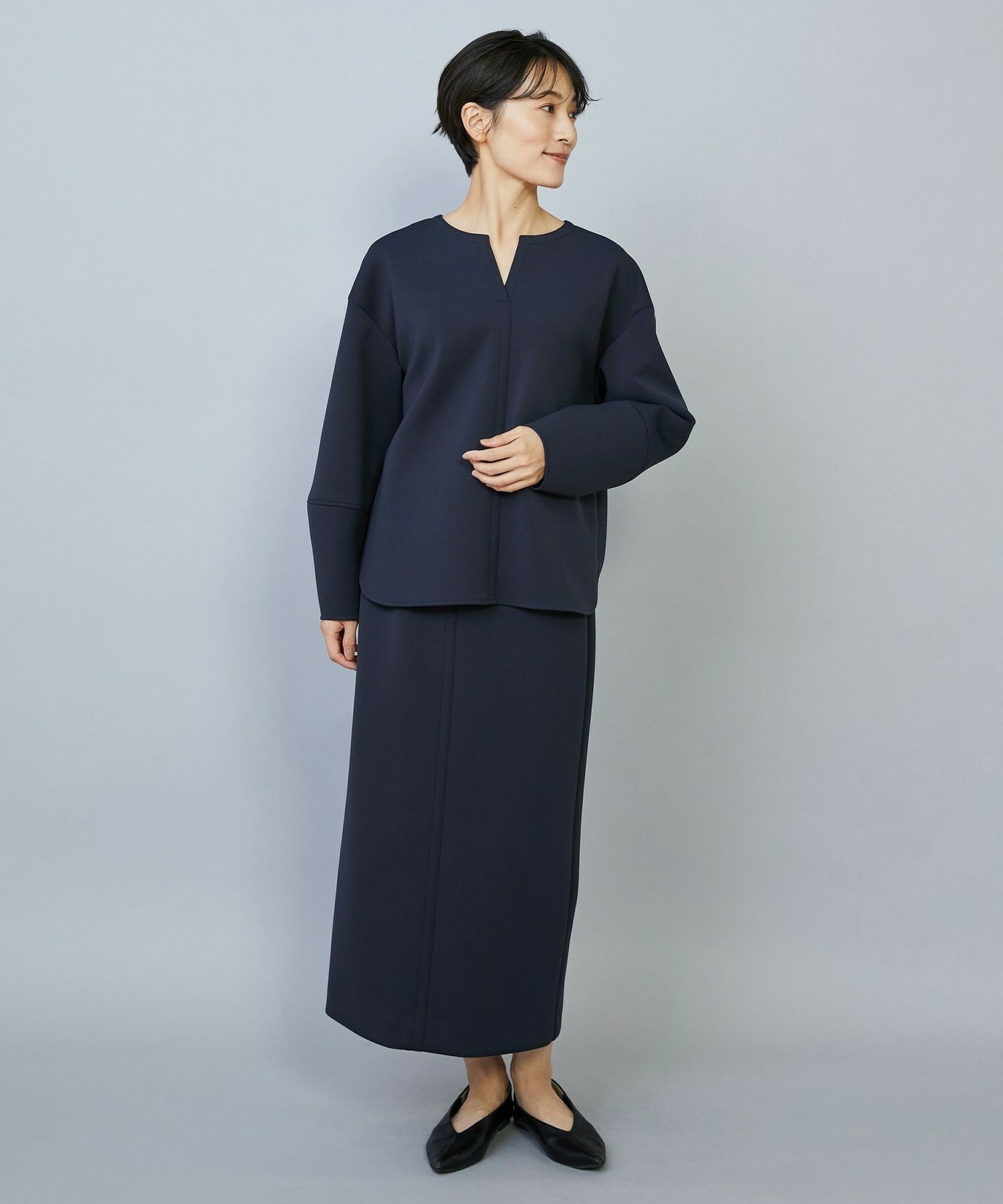 【MOGA】トリアセダブルニットIラインスカート 詳細画像 ネイビー 11