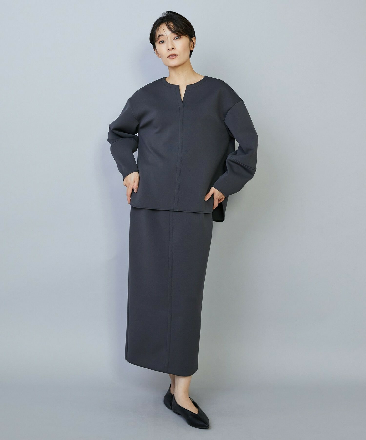 【MOGA】トリアセダブルニットIラインスカート 詳細画像 ネイビー 12