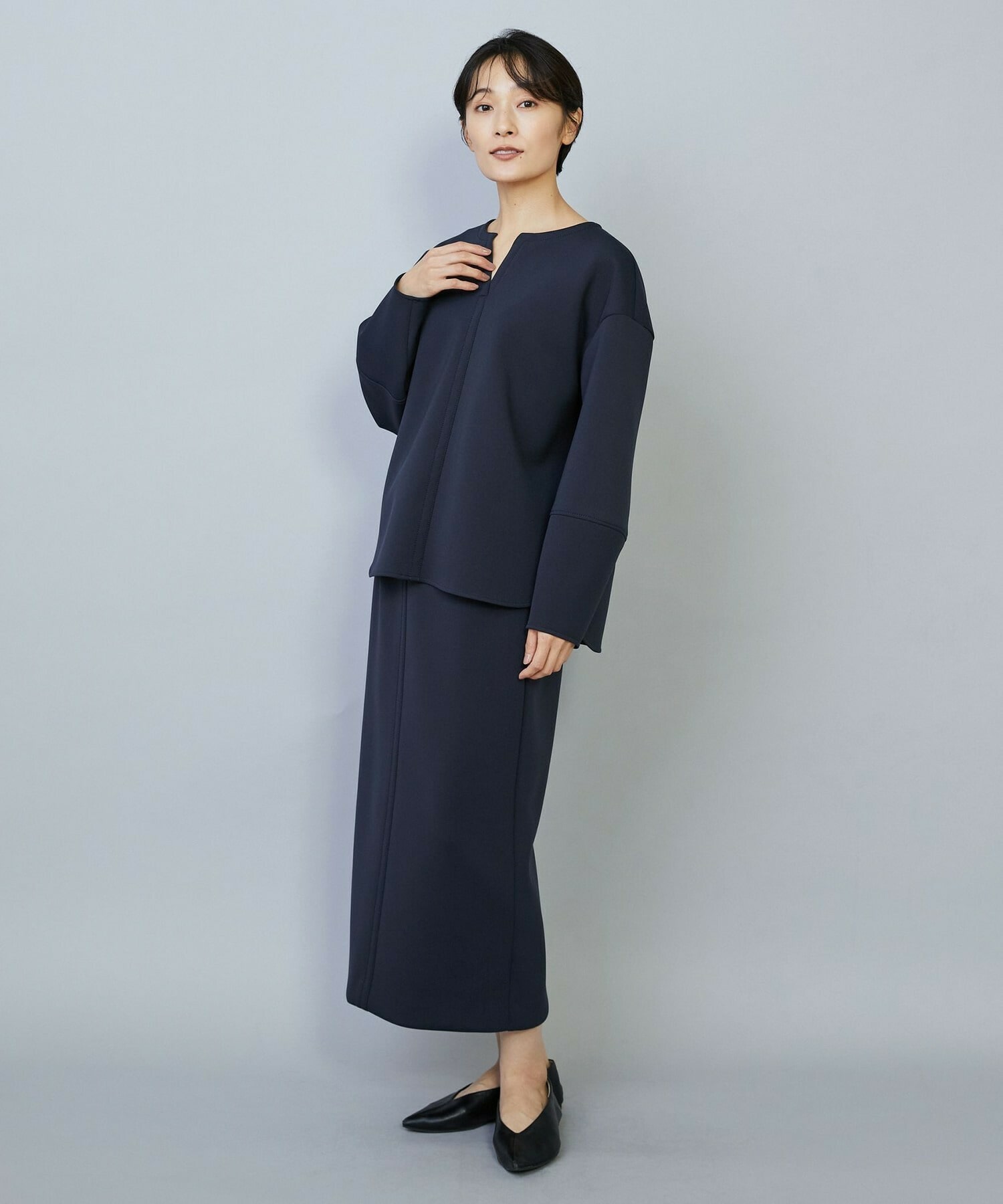 【MOGA】トリアセダブルニットIラインスカート 詳細画像 ネイビー 2