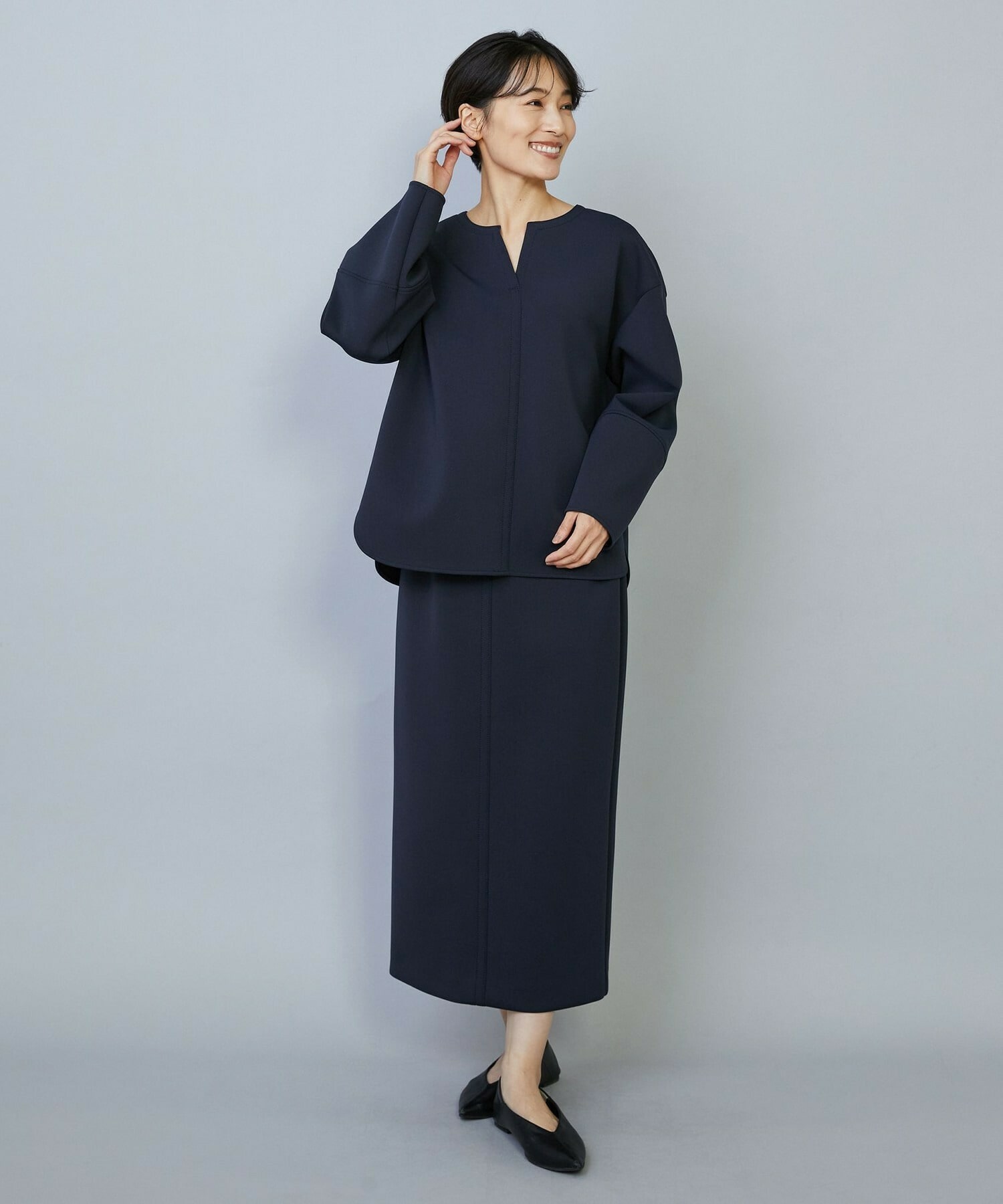 【MOGA】トリアセダブルニットIラインスカート 詳細画像 ネイビー 3